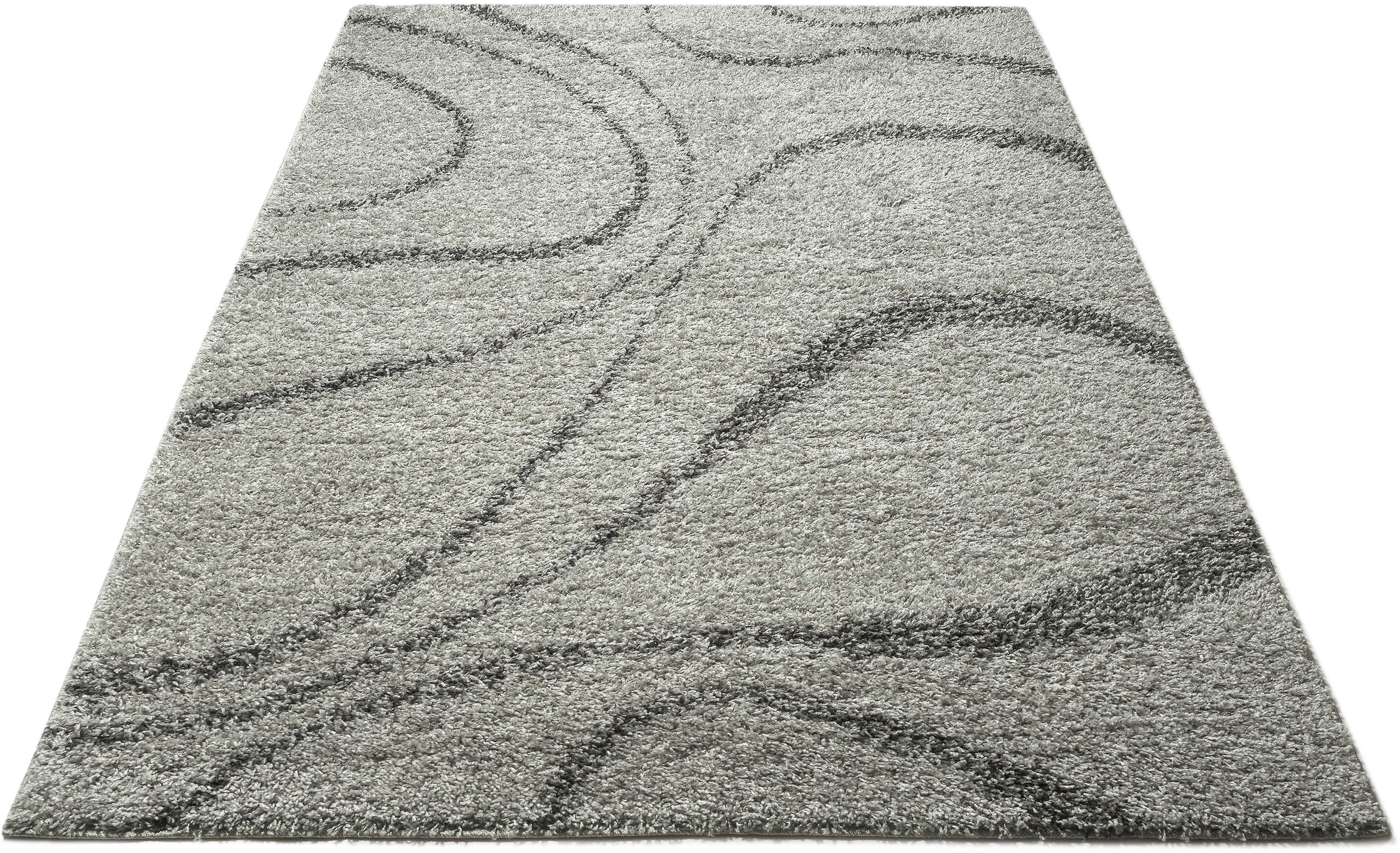 Hochflor-Teppich Nano, Home affaire, rechteckig, Höhe: 31 mm, modernes Wellen-Design, Hochflor, besonders weicher Flor grau