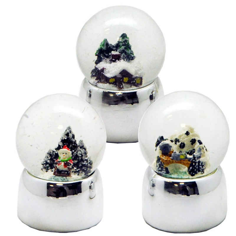 MINIUM-Collection Schneekugel 3er Set süße Mini Schneekugeln Winter Weihnachten 45mm breit silber