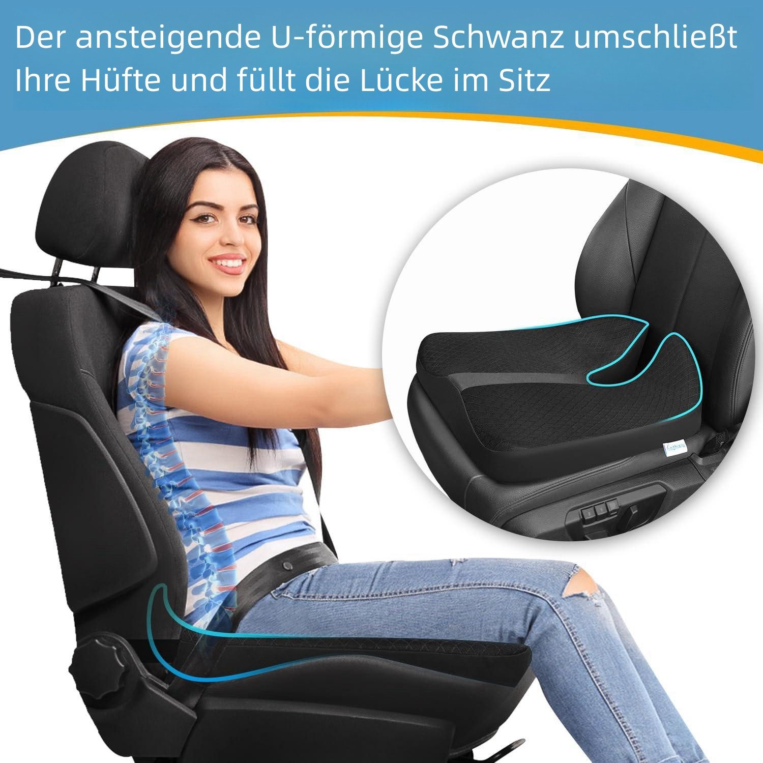 PFCTART Sitzkissen Auto Anti-Rutsch-Sitzkissen mit Memory-Schaum, Ergonomisches Ischias- & Steißbeinkissen, U-Form Design