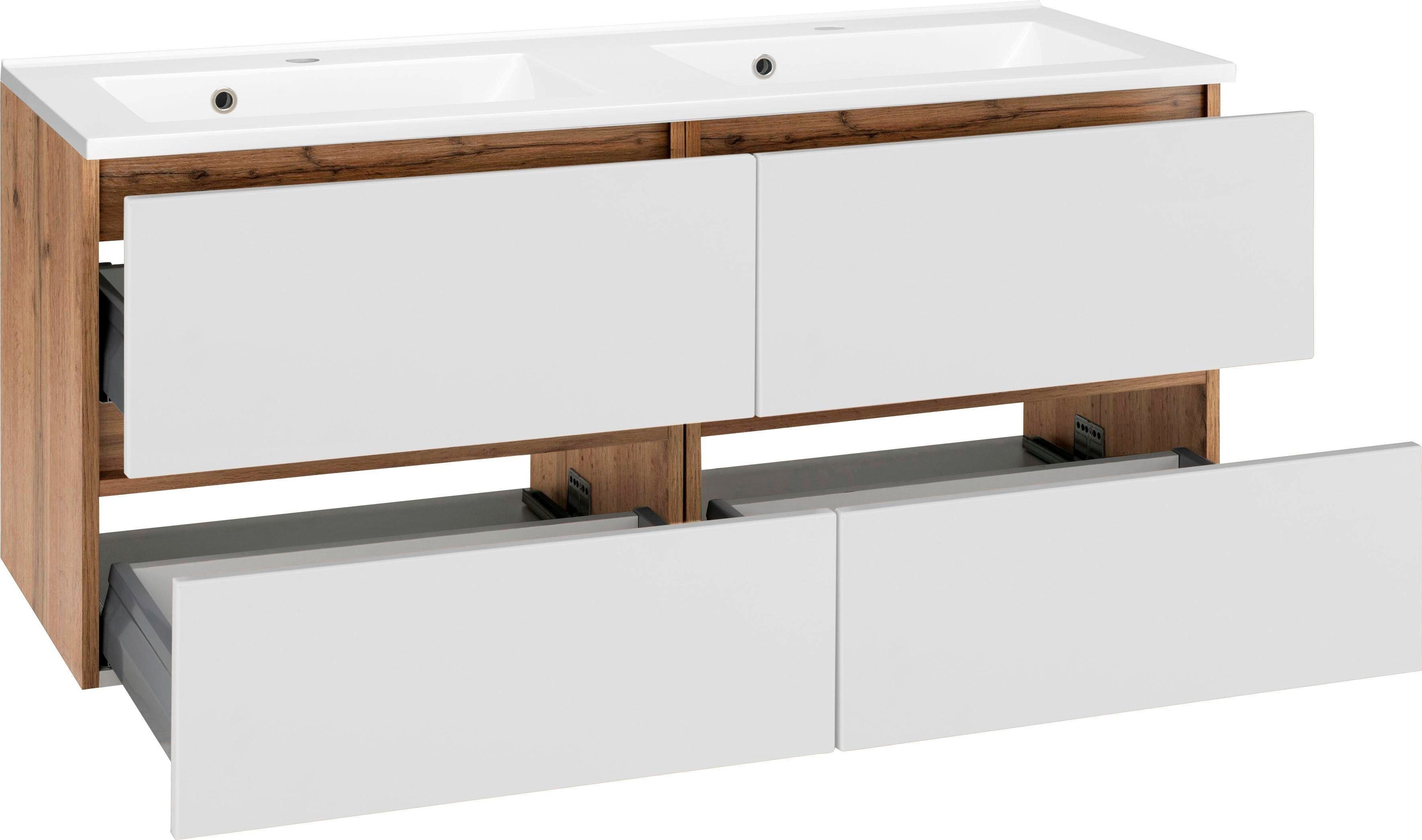 welltime Waschbeckenunterschrank Lucca Badmöbel, Waschtisch inkl. Waschbecken, Breite 120 cm