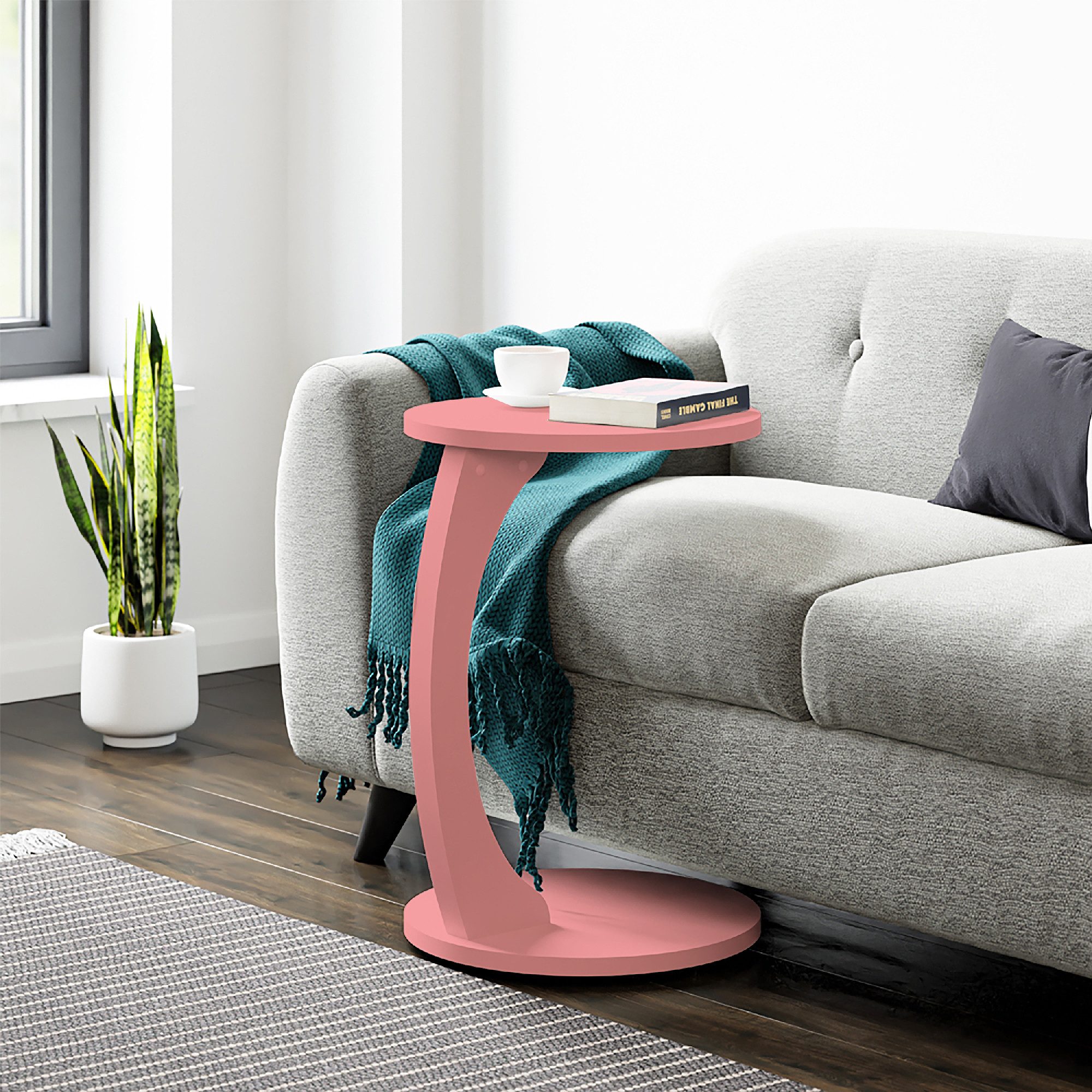 en.casa Beistelltisch, »Holeby« C-Form mit 4 Rollen rund 56 x Ø 38 cm Rosa