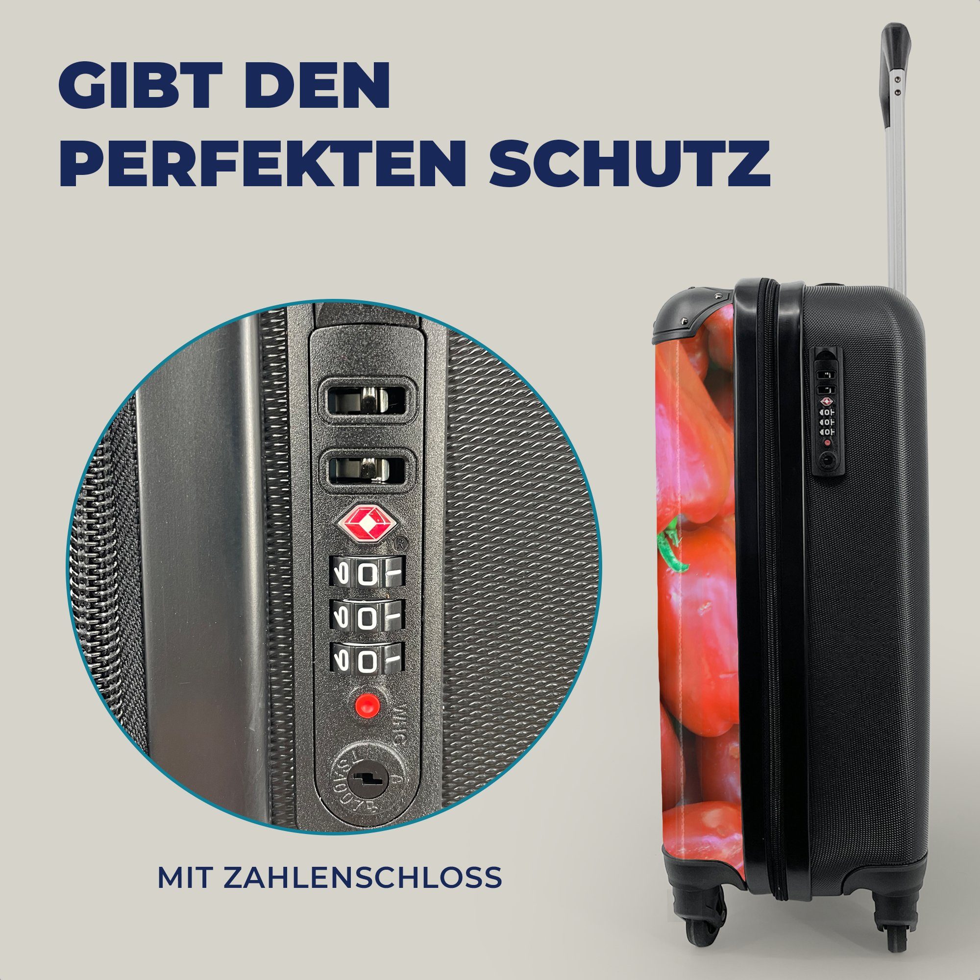 glänzender roter Reisetasche Trolley, Handgepäck mit MuchoWow für rollen, Ein Rollen, Paprika, Ferien, Reisekoffer Handgepäckkoffer 4 Haufen