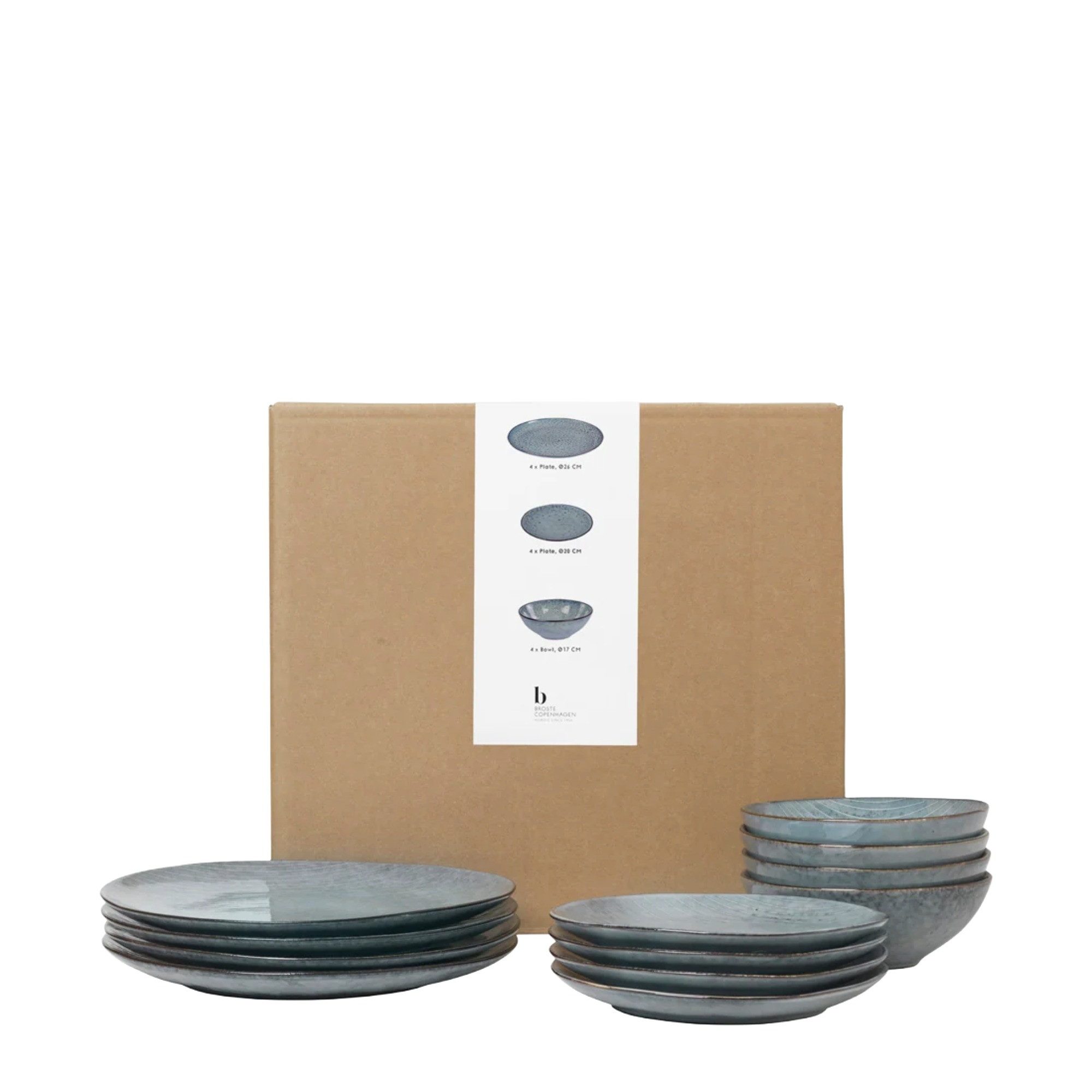 Broste Copenhagen Geschirr-Set Broste Copenhagen Nordic Sea Geschirrset 12 tgl. Nordic Sea, 4 Personen, Reaktiv Glasiertes Steingut