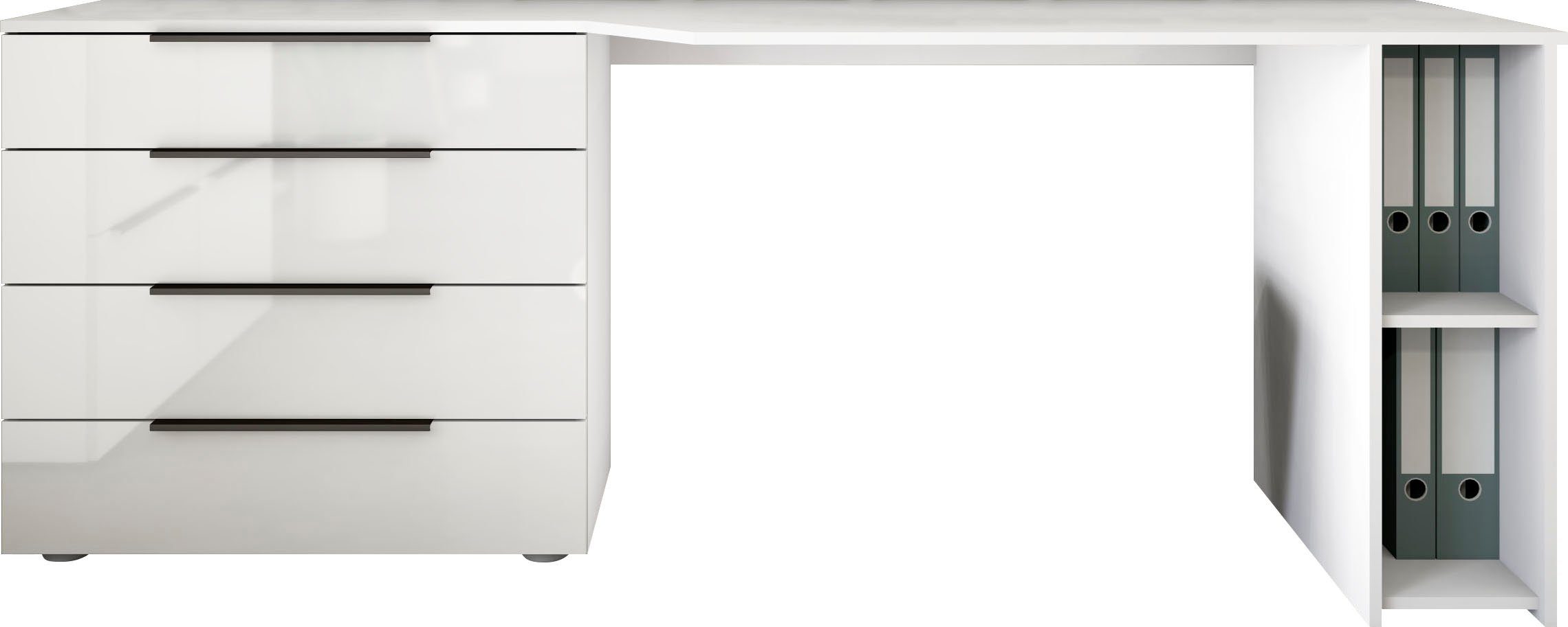 borchardt Möbel Schreibtisch | matt Hochglanz matt weiß 196 cm weiß | mit Stauraum, Breite weiß Tom