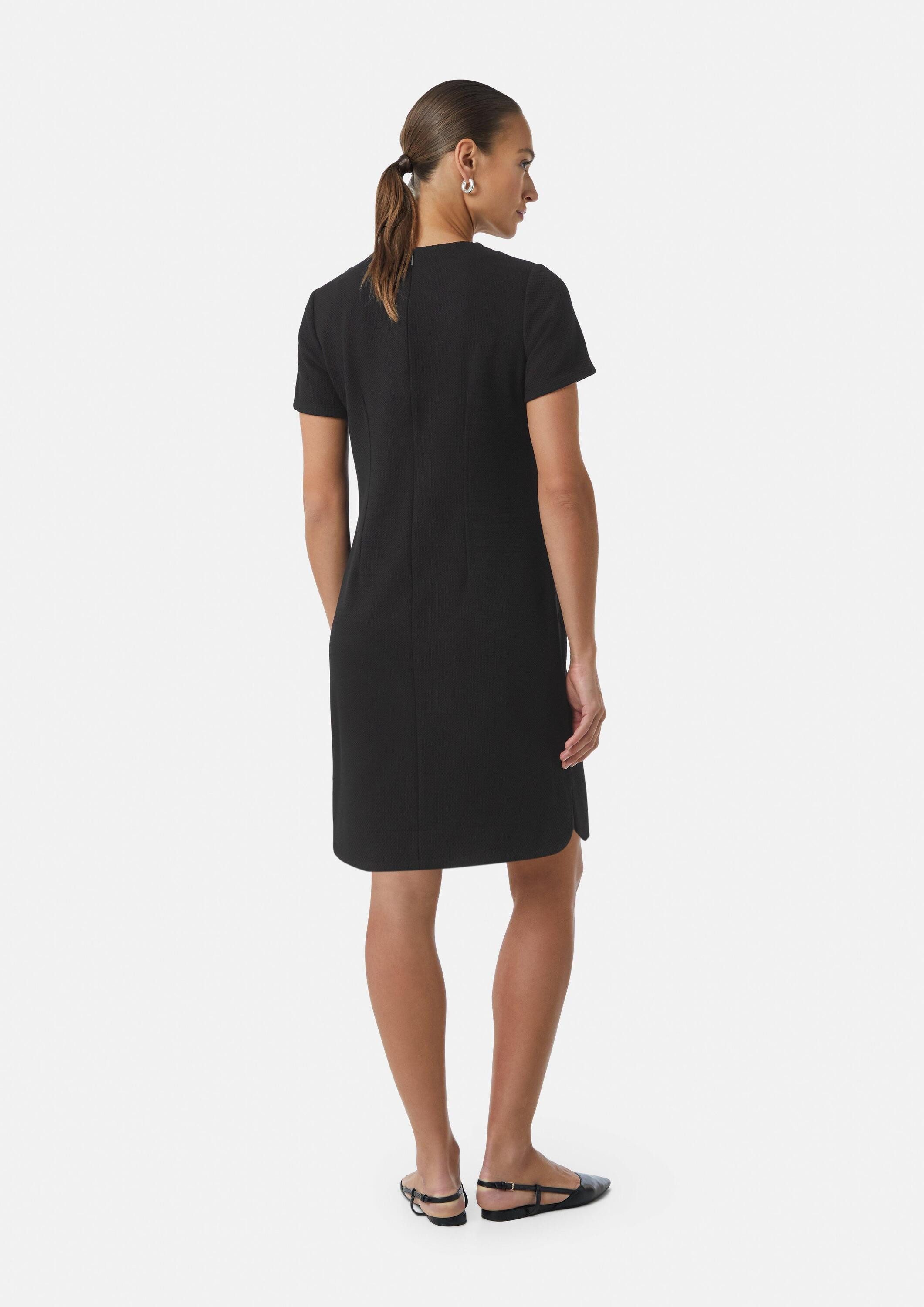 comma Midikleid Kleid Kurzes Piqué-Kleid mit V-Ausschnitt und Taschen