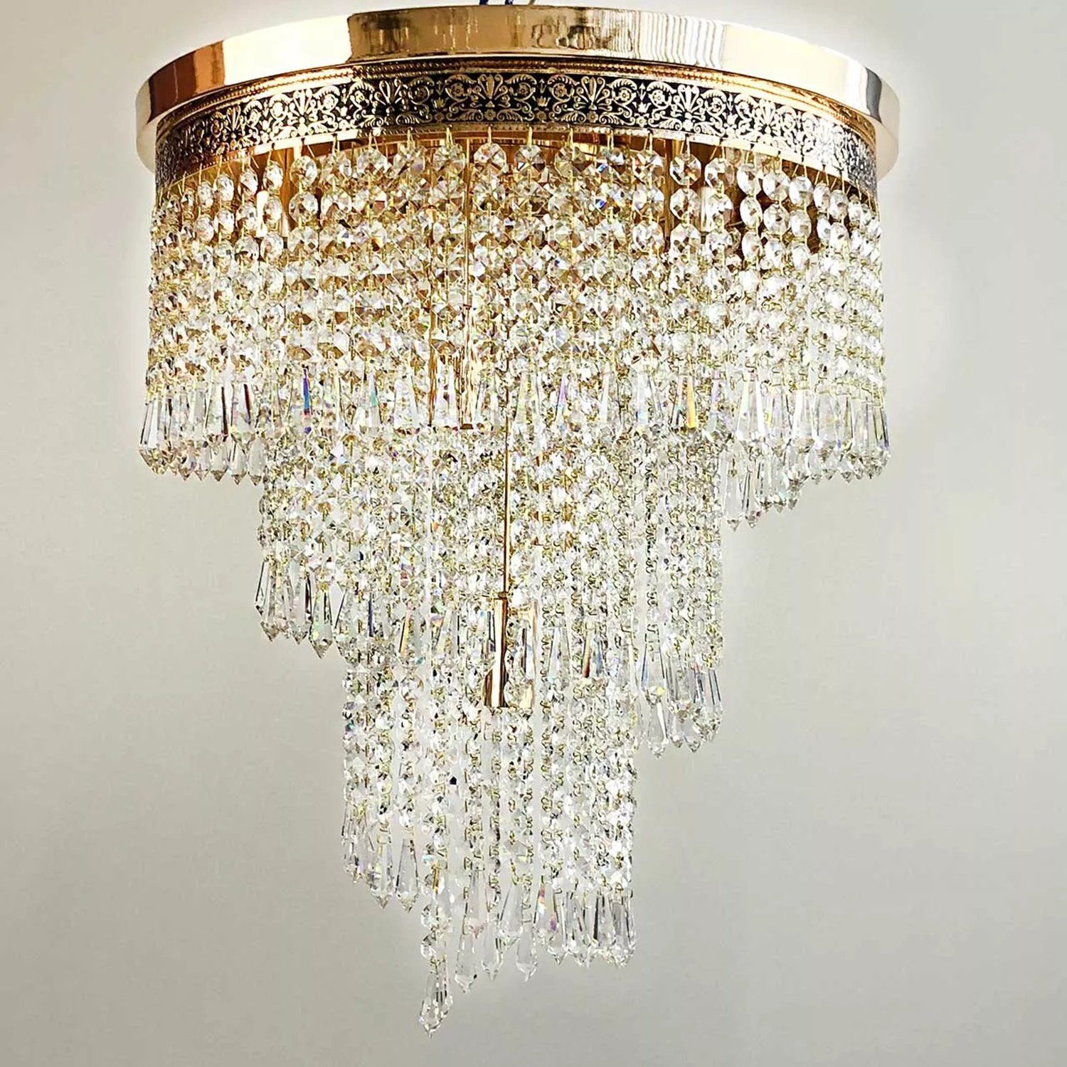 PGA-Lights Deckenleuchte Bleikristall Twister Ø40cm Gold gefertigt aus  geschliffenen Kristallen