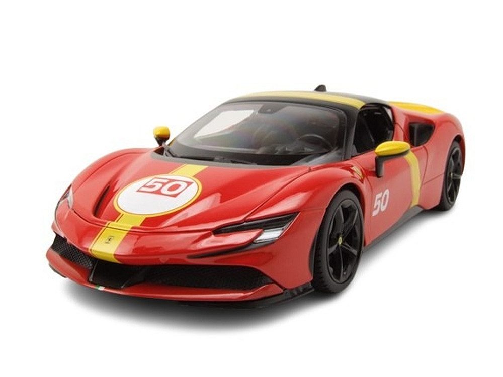 Bburago Modellauto Ferrari SF90 Stradale Assetto Fiorano #50 rot, Maßstab 1:18