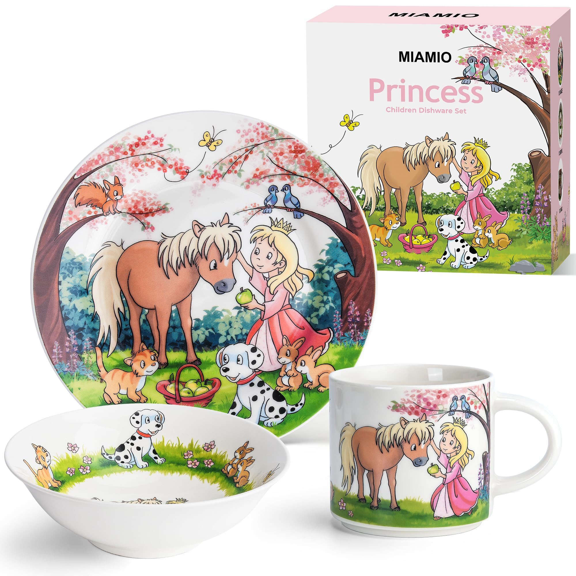 MiaMio Kindergeschirr-Set 3er-Set Kindergeschirr/Porzellan inkl. Teller, Schüssel und Tasse Prin (3-tlg), 1 Personen, Porzellan