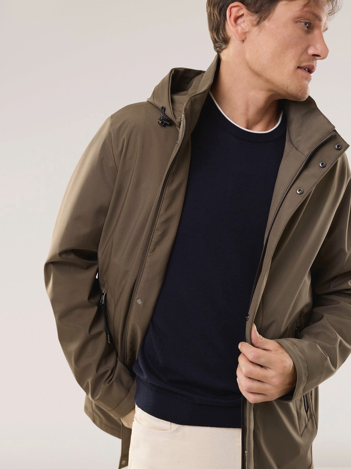 Walbusch Langjacke Herren Microfaser Langjacke mit Kapuze, mit Kapuze
