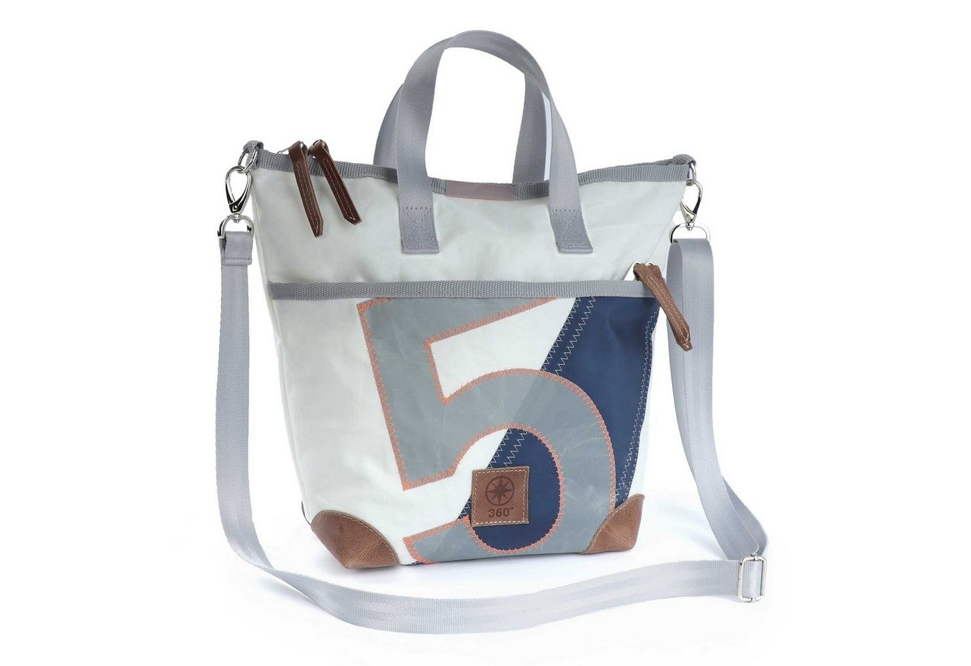 360grad 360Grad Handtasche Handtasche Deern Mini Segeltuch weiß Zahl orange
