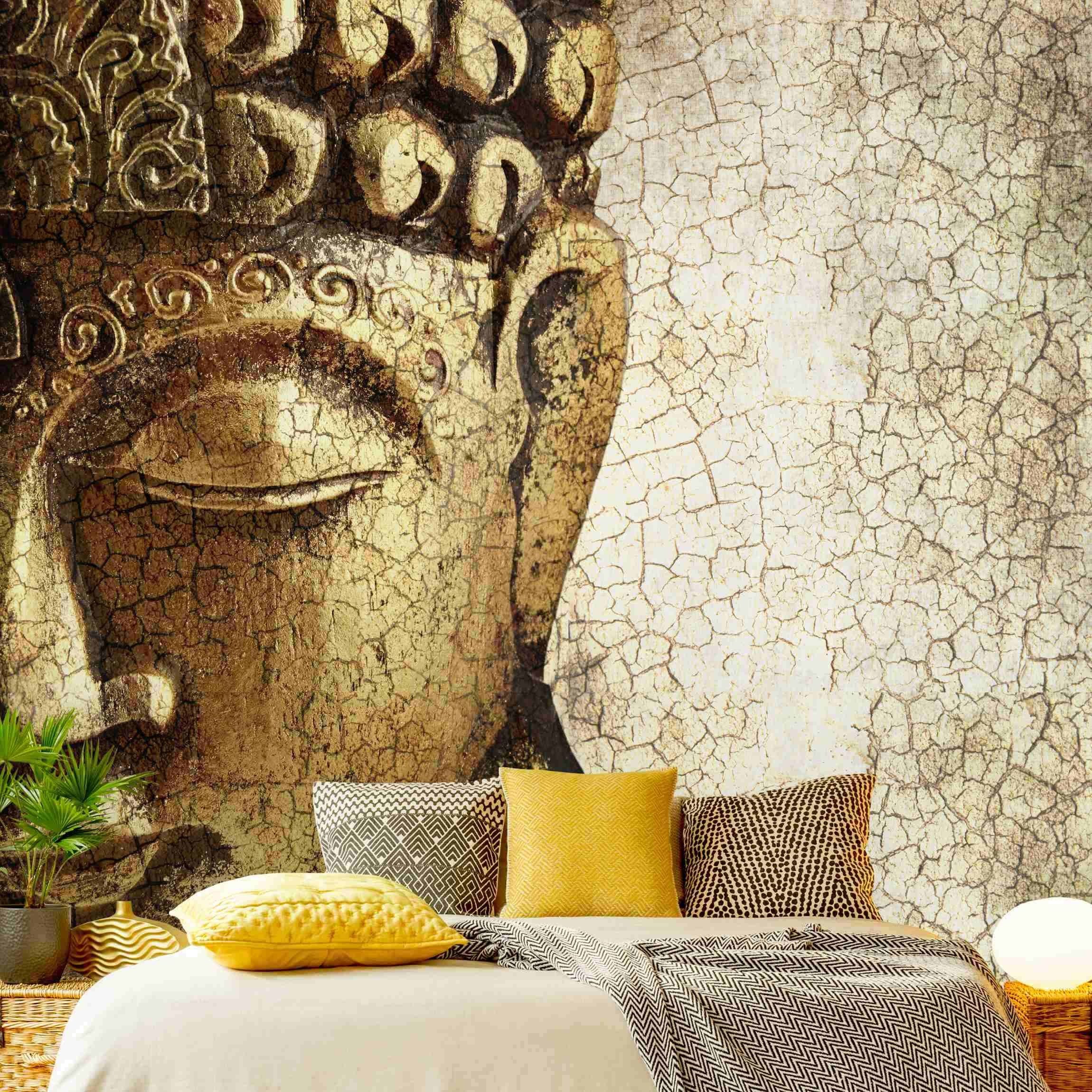 Bilderdepot24 Vliestapete Vintage Buddha Beige Braun Spirituell Effekt Wanddeko, Glatt, Matt, (Vliestapete inkl. Kleister oder selbstklebend), Wohnzimmer Schlafzimmer Küche Flur Fototapete Motivtapete Wandtapete