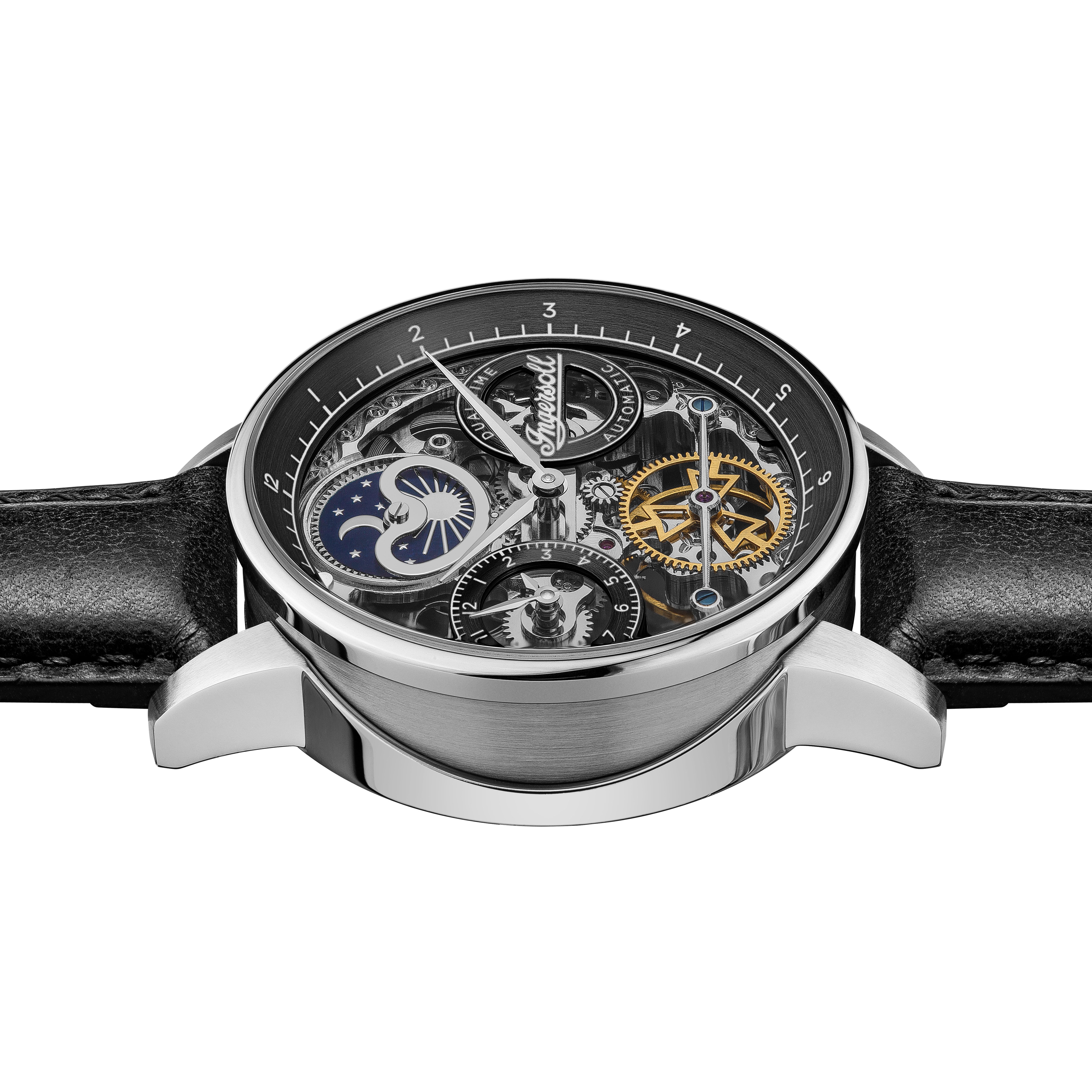 Ingersoll Automatikuhr The Jazz I07701, Armbanduhr, Herrenuhr, Mechanische Uhr, Lederarmband, analog, Dualzeit