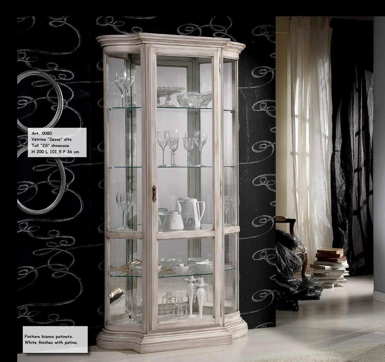 JVmoebel Vitrine Luxus Holz Vitrine Anrichte Design Schränke Weiß Italienische Möbel