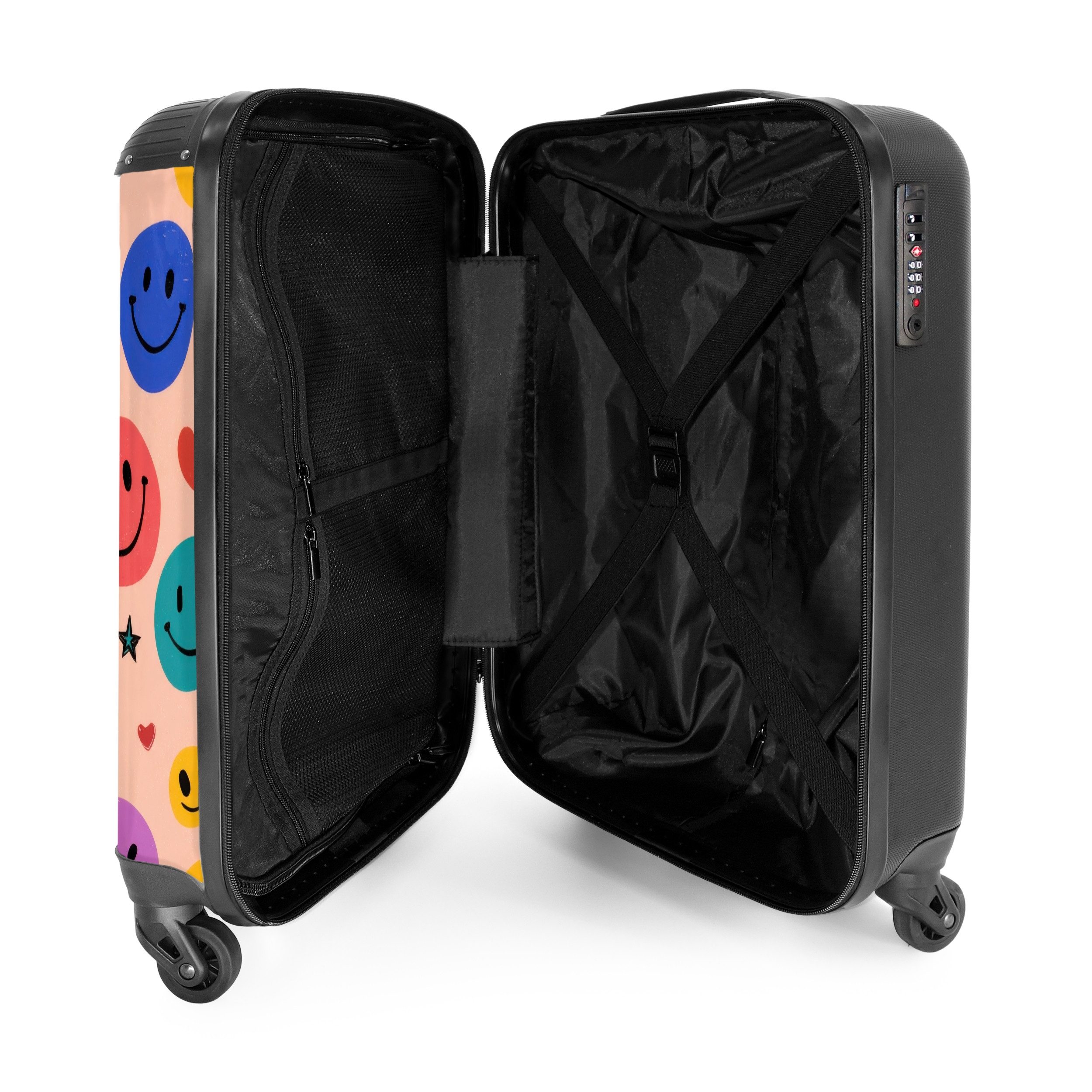 NoBoringSuitcases.com© Kinderkoffer Muster aus bunten Smiley-Gesichtern 55x35x20cm, Kinder Koffer Klein, Trolley Handgepäck, Reisekoffer – Bild 4 von 5