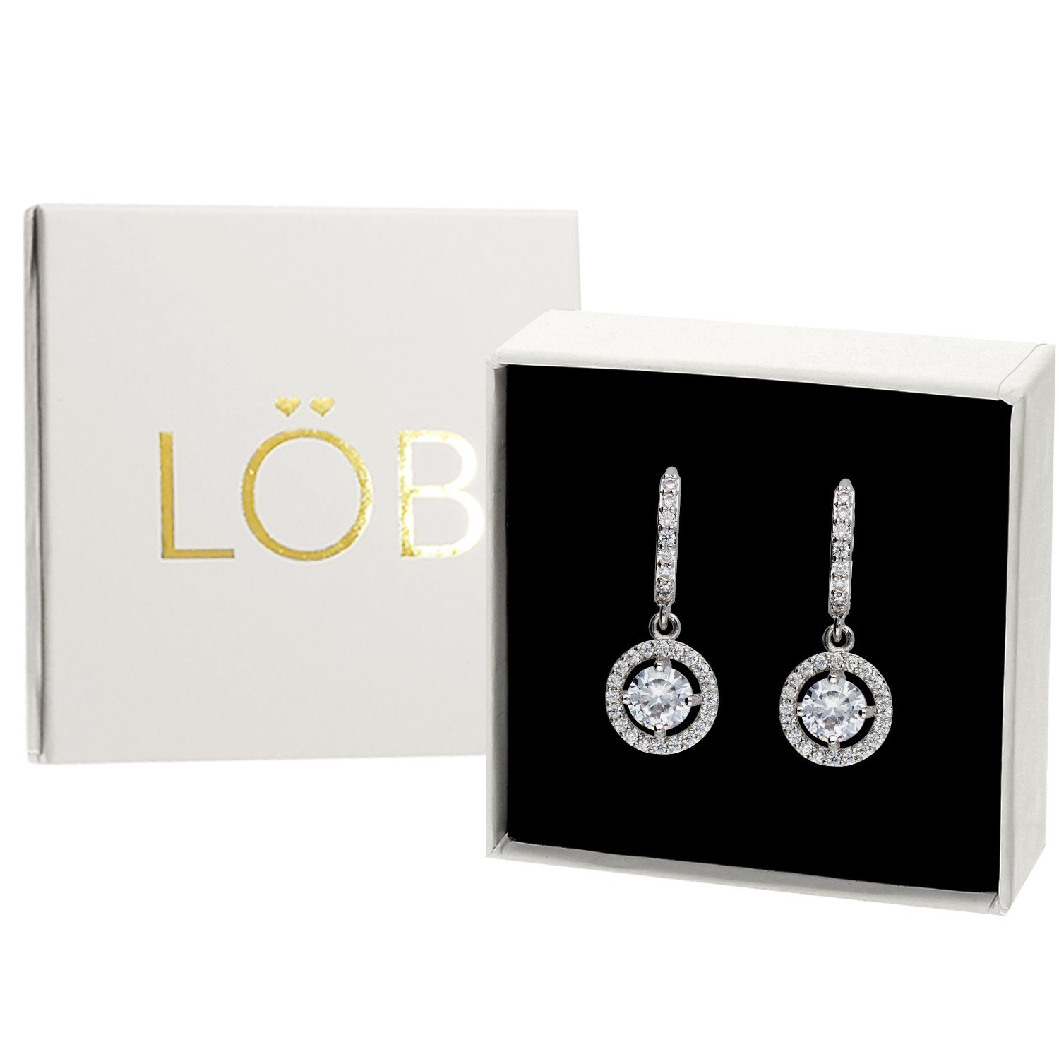 LÖB Paar Creolen Silber Creolen Zirkonia Glitzer Stein Anhänger Rund Ohrringe Hängend (Geschenke für Frauen Damen Beste Freundin Mutter Mama Ehefrau Oma sie zum Geburtstag Schmuck Sommer), Damen Tropfen Tropfenform Brautschmuck Strass Weiß Klein Kreolen