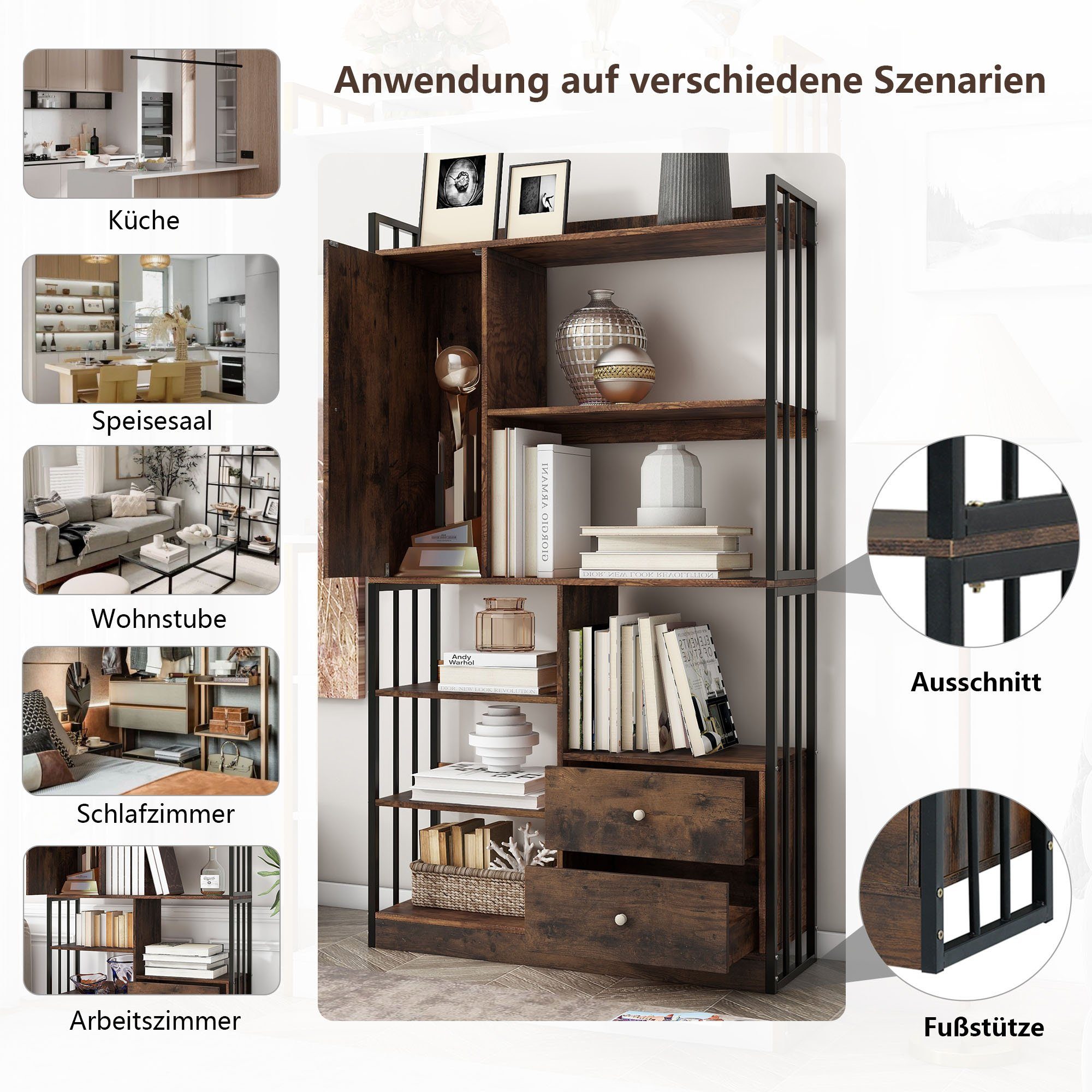 REDOM Bücherregal Standregal, 6 Regal industrielle günstig online kaufen