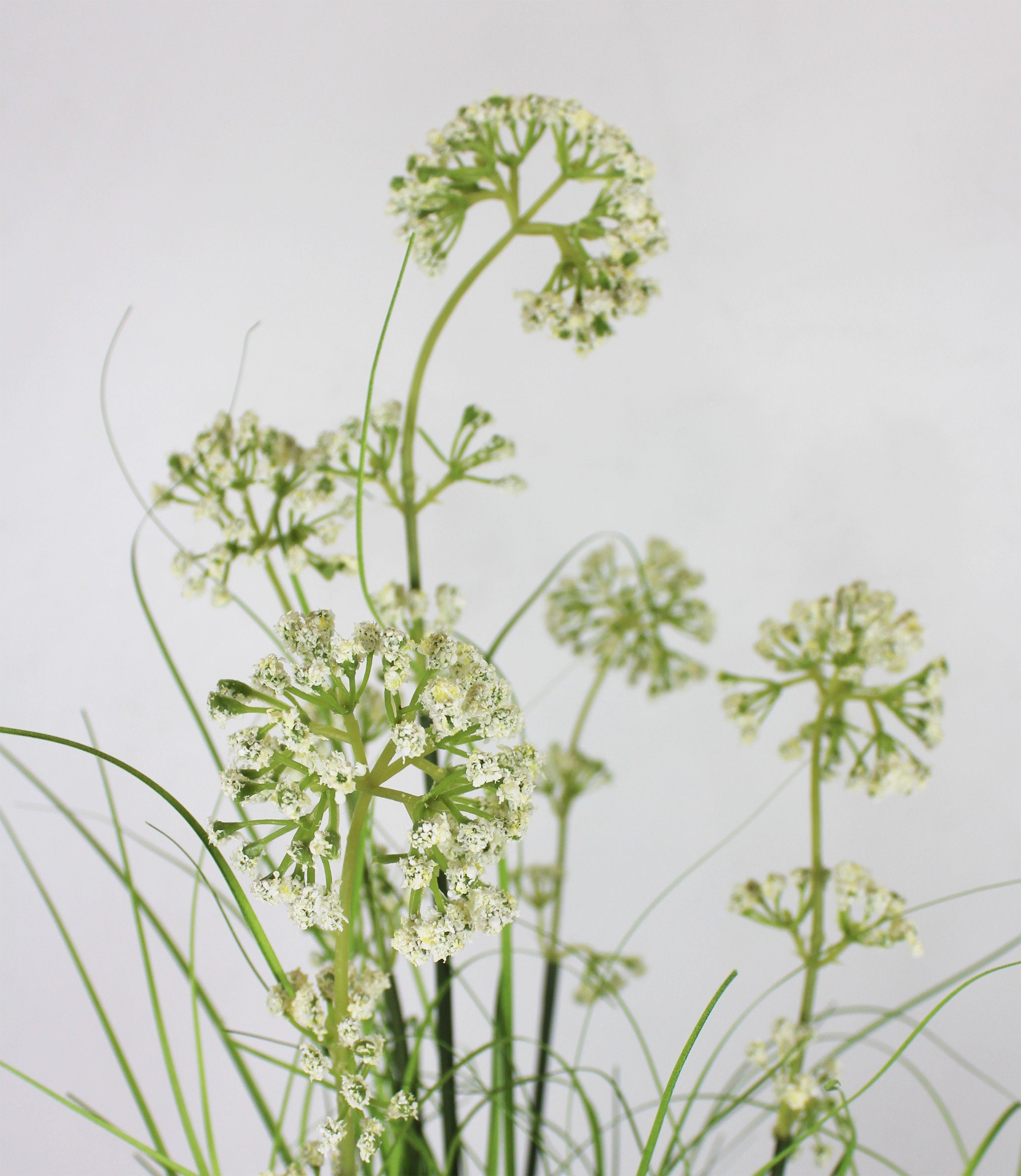 90 wie mit Höhe Kunstgras weißen schweren Arnusa, Gras, 90 cm cm, echt Kunstgras Dekogras mit Topf Blüten