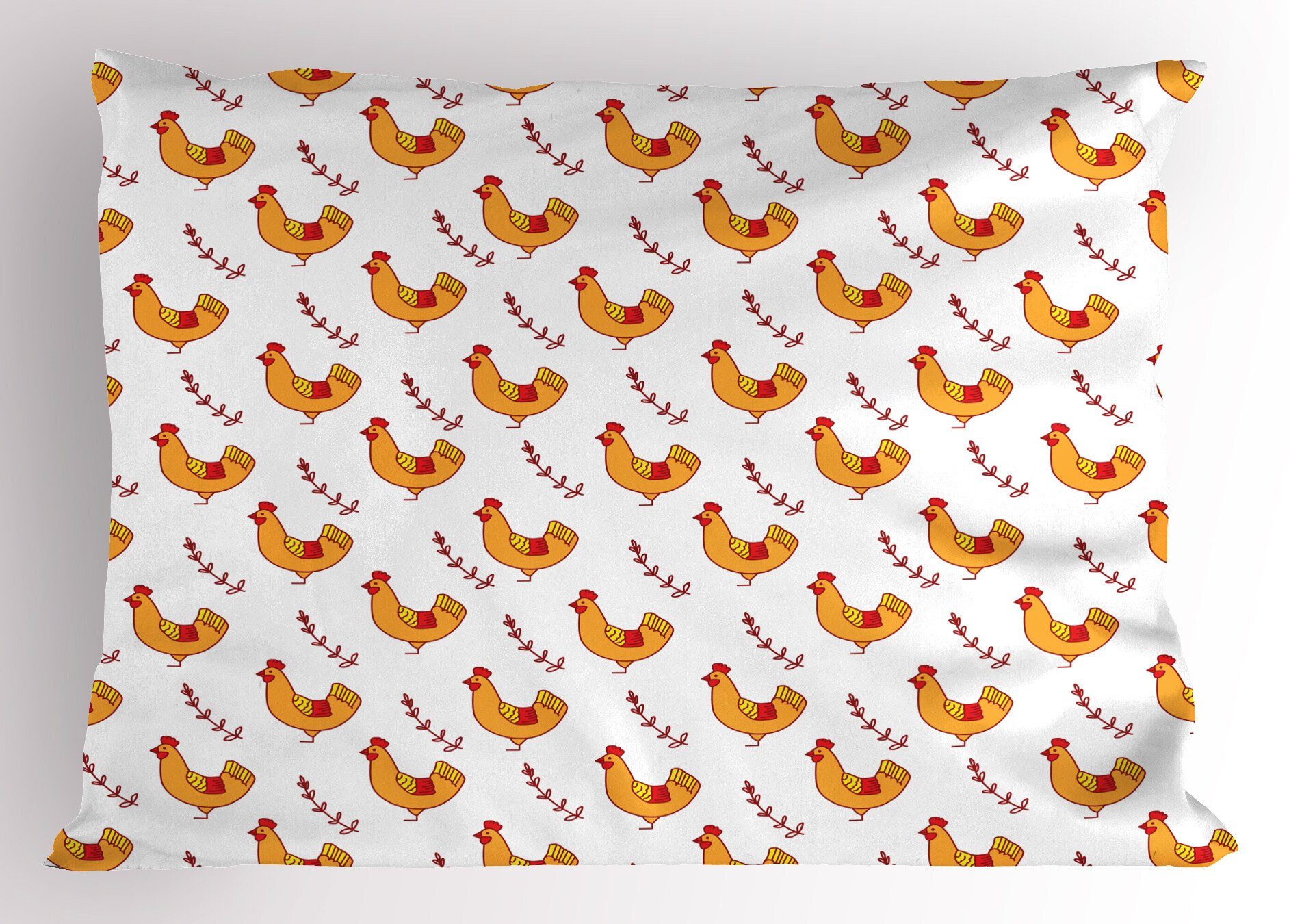 King Standard Henne Size Kissenbezüge Stück), und (1 Hühner Gedruckter Dekorativer Kissenbezug, Doodle Zweige Abakuhaus
