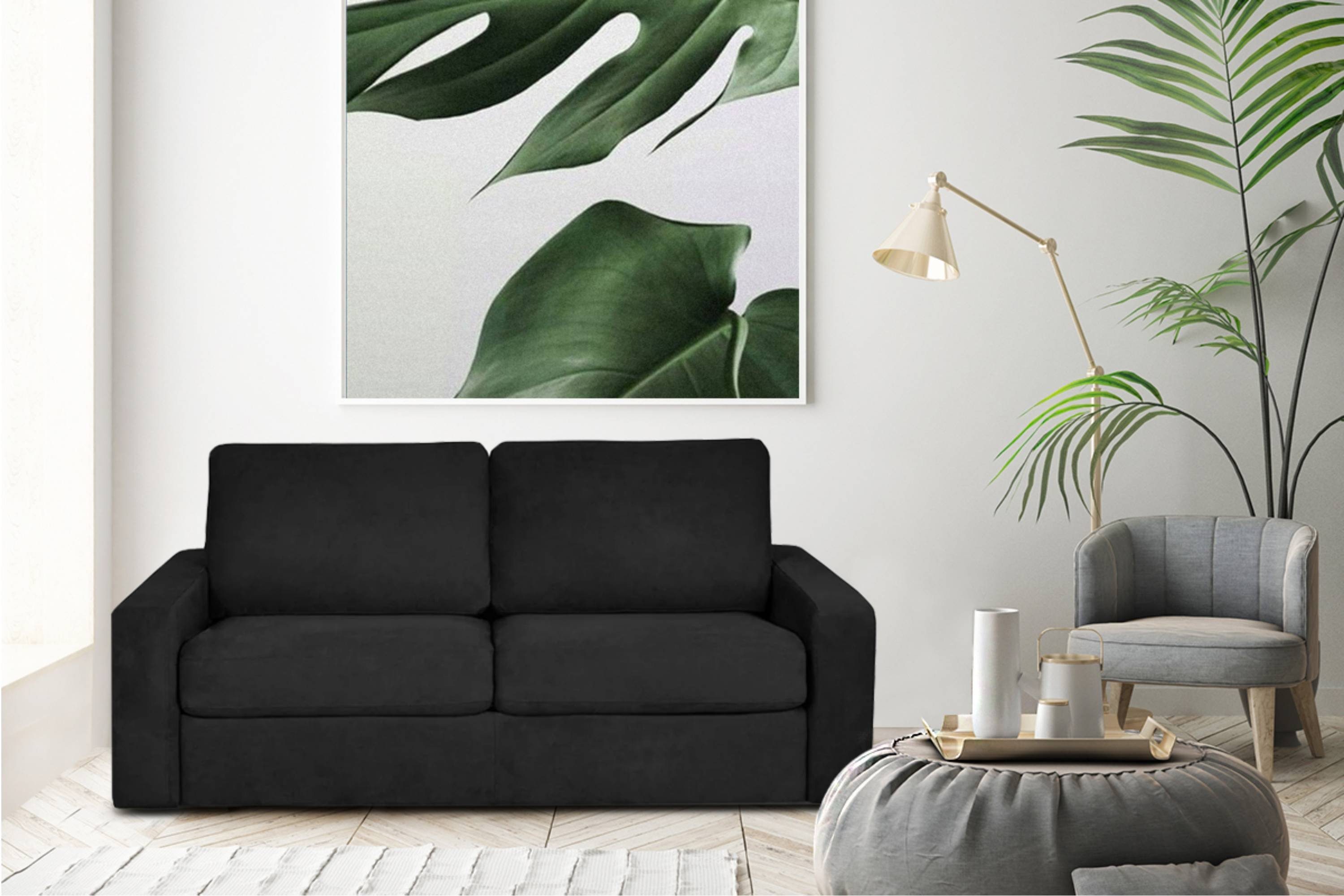 Konsimo Schlafsofa MENTO und 3 Design, Personen, schwarz schwarz Dauerschlaf-Funktion zeitloses schwarz Sofa Matratze | | mit Unterfederung