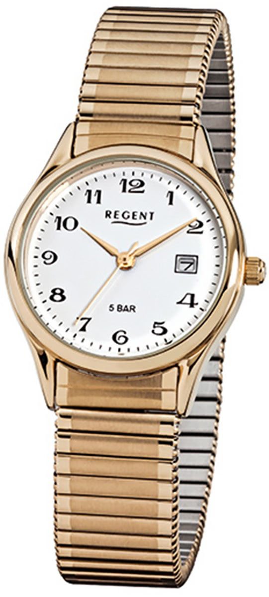 Regent Quarzuhr Regent Damen Herren-Armbanduhr gold Analog, (Analoguhr), Damen, Herren Armbanduhr rund, klein (ca. 29mm) Edelstahl, goldarmband