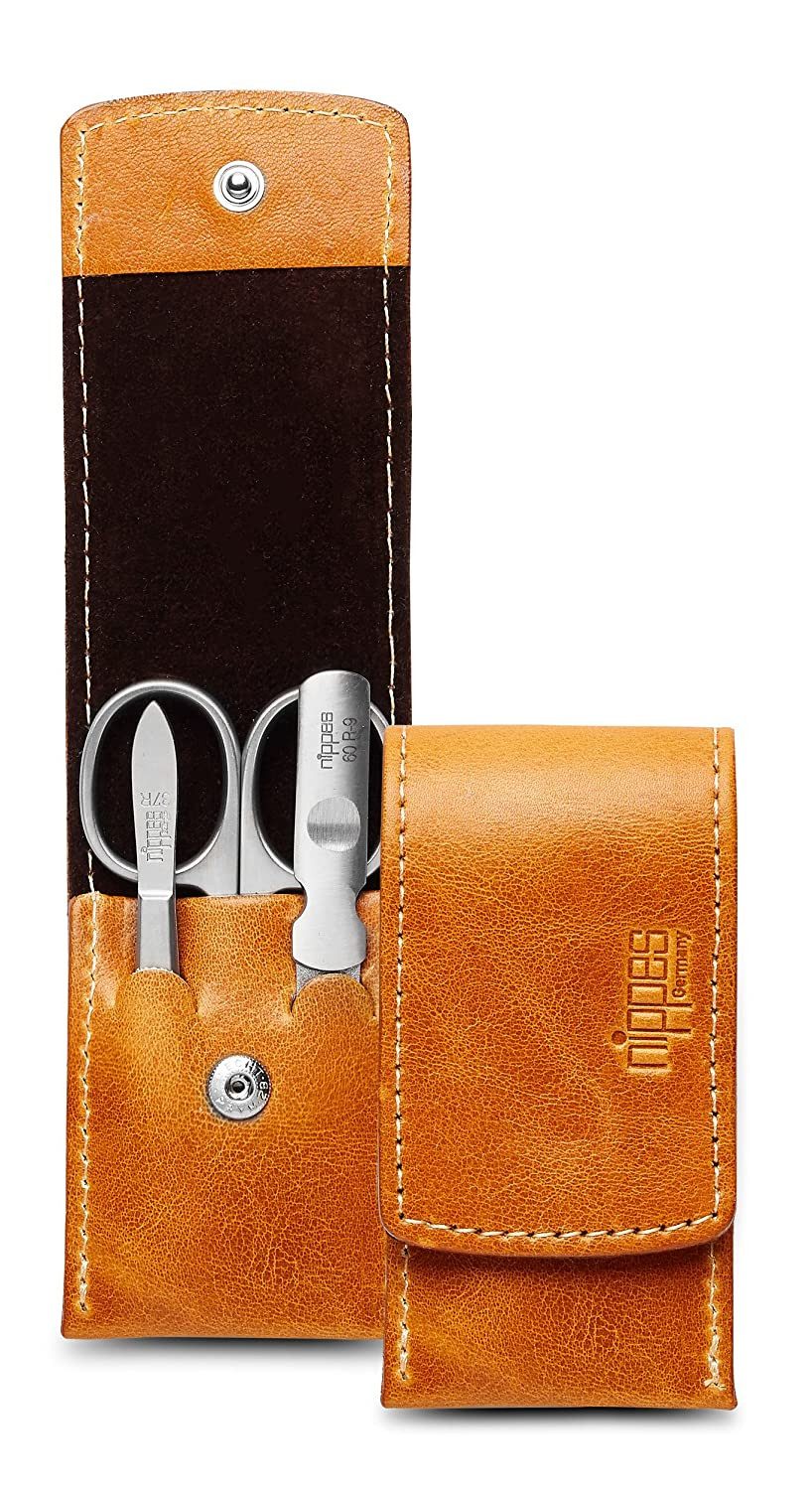 nippes Solingen Maniküre-Etui Maniküre Set Cognac mit Etui aus Rindleder, Instrumente aus Edelstahl, 3 tlg.