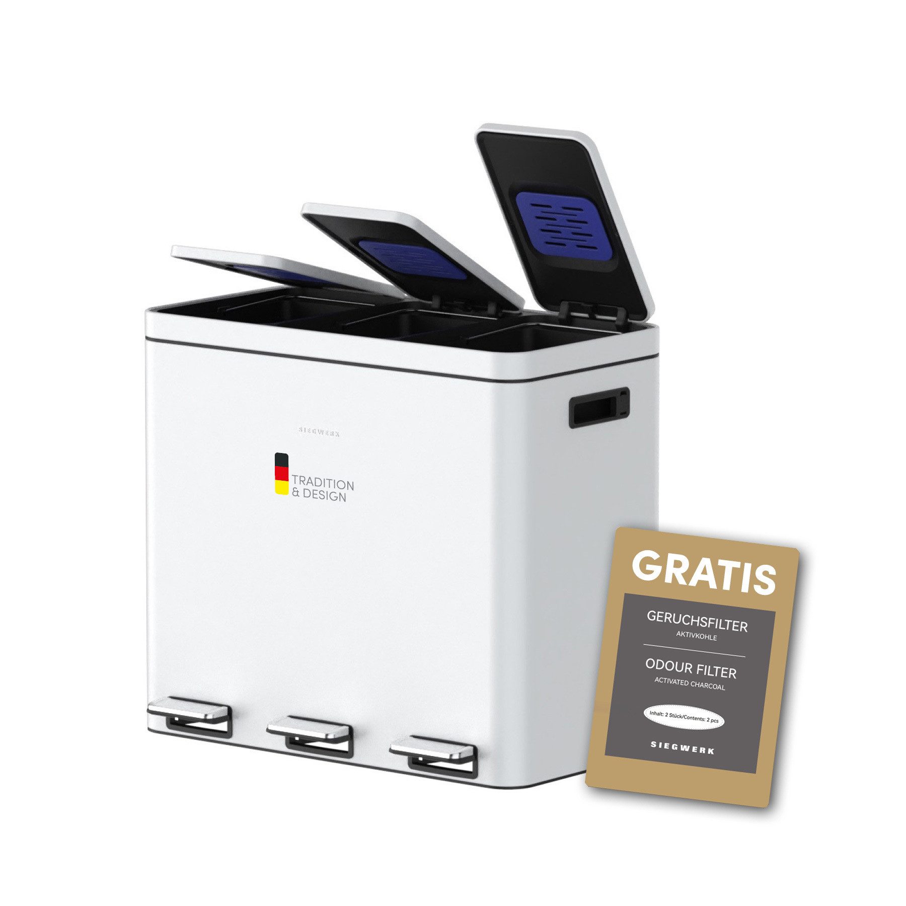 SIEGWERK Mülleimer SIEGWERK - KOLEKTO 3 3x18l mit Soft Close & Geruchsfilter