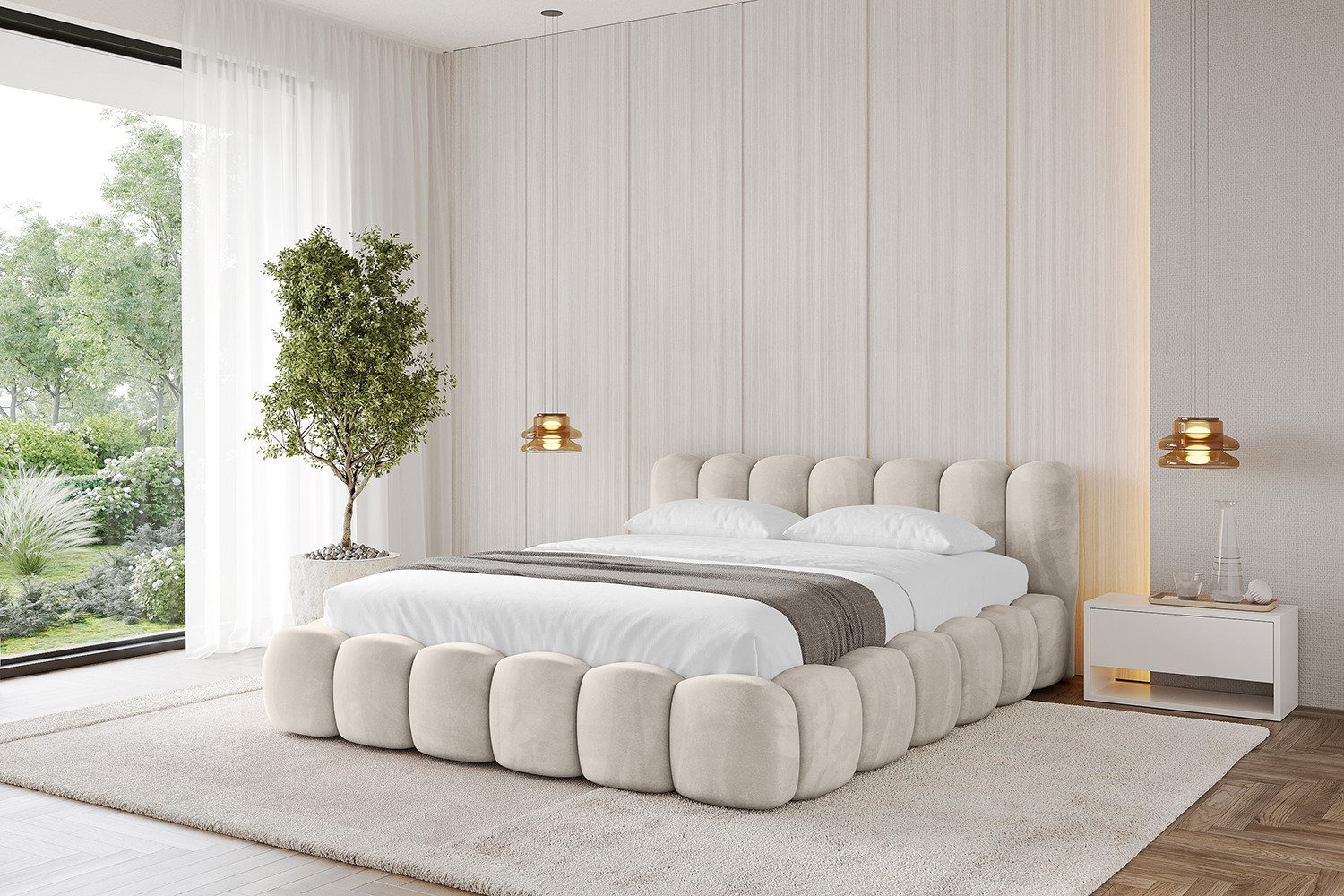 ALTDECOR Polsterbett SENA-v1 (Polsterbett mit Bettkasten und Lattenrost, Boxbett ohne Matratze), Doppelbett mit Stauraum, Bett mit Kopfteil