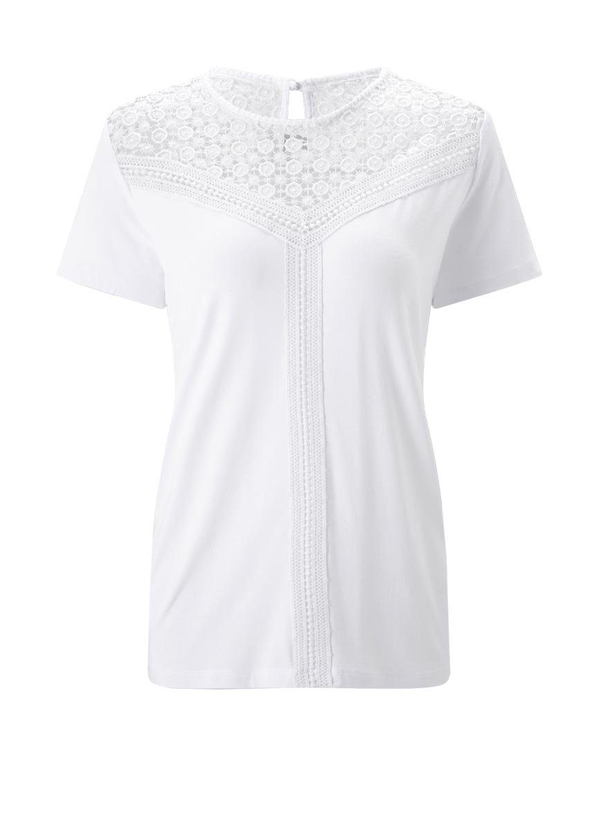 creation L T-Shirt CRéATION L Damen Jerseyshirt mit Spitze, weiß