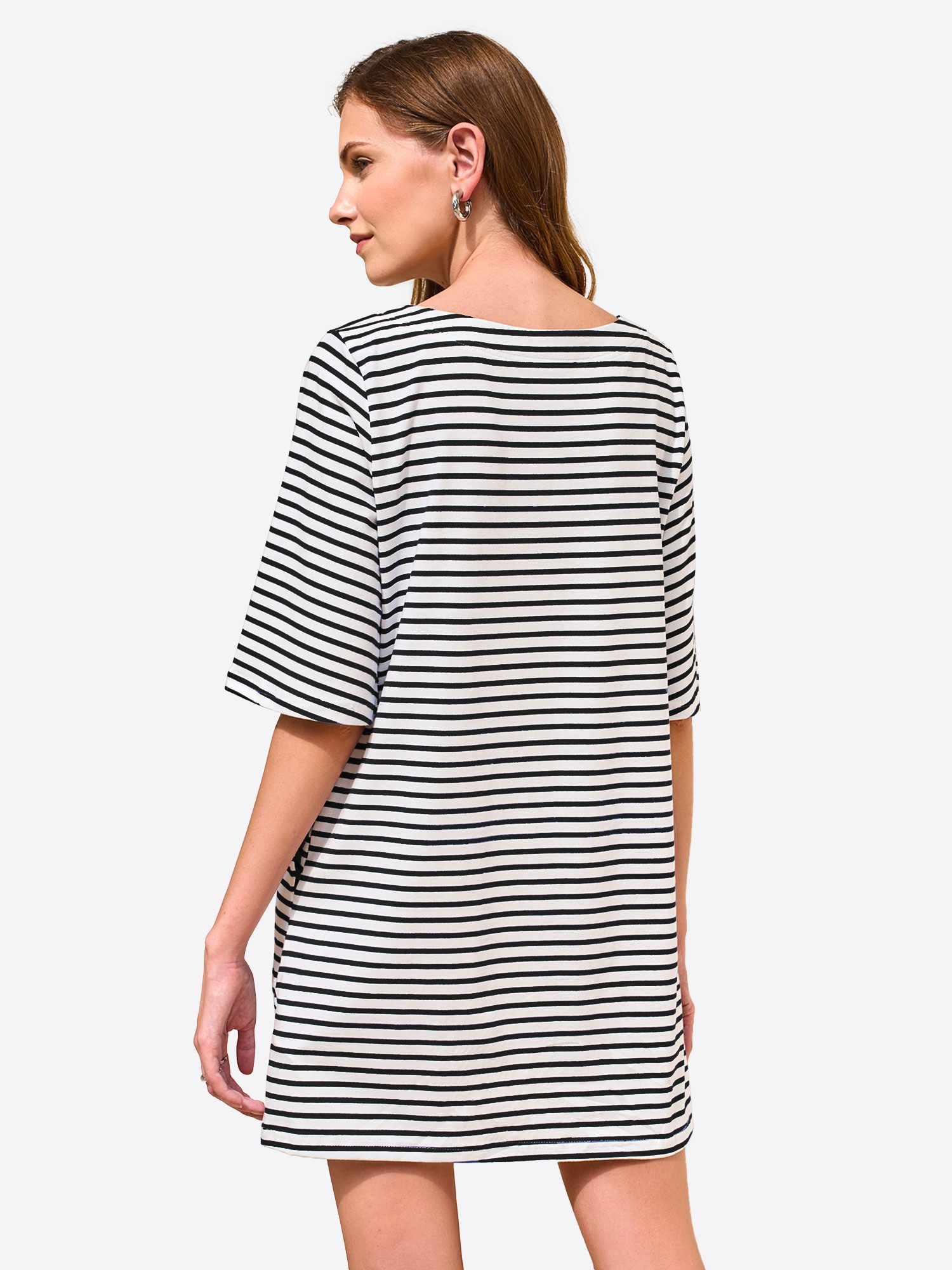 Imily Bela Shirtkleid Damen Mini lässig locker Halbarm Rundhals (Packung, 1-tlg., 1per-Pack) gestreift mit Eingrifftaschen