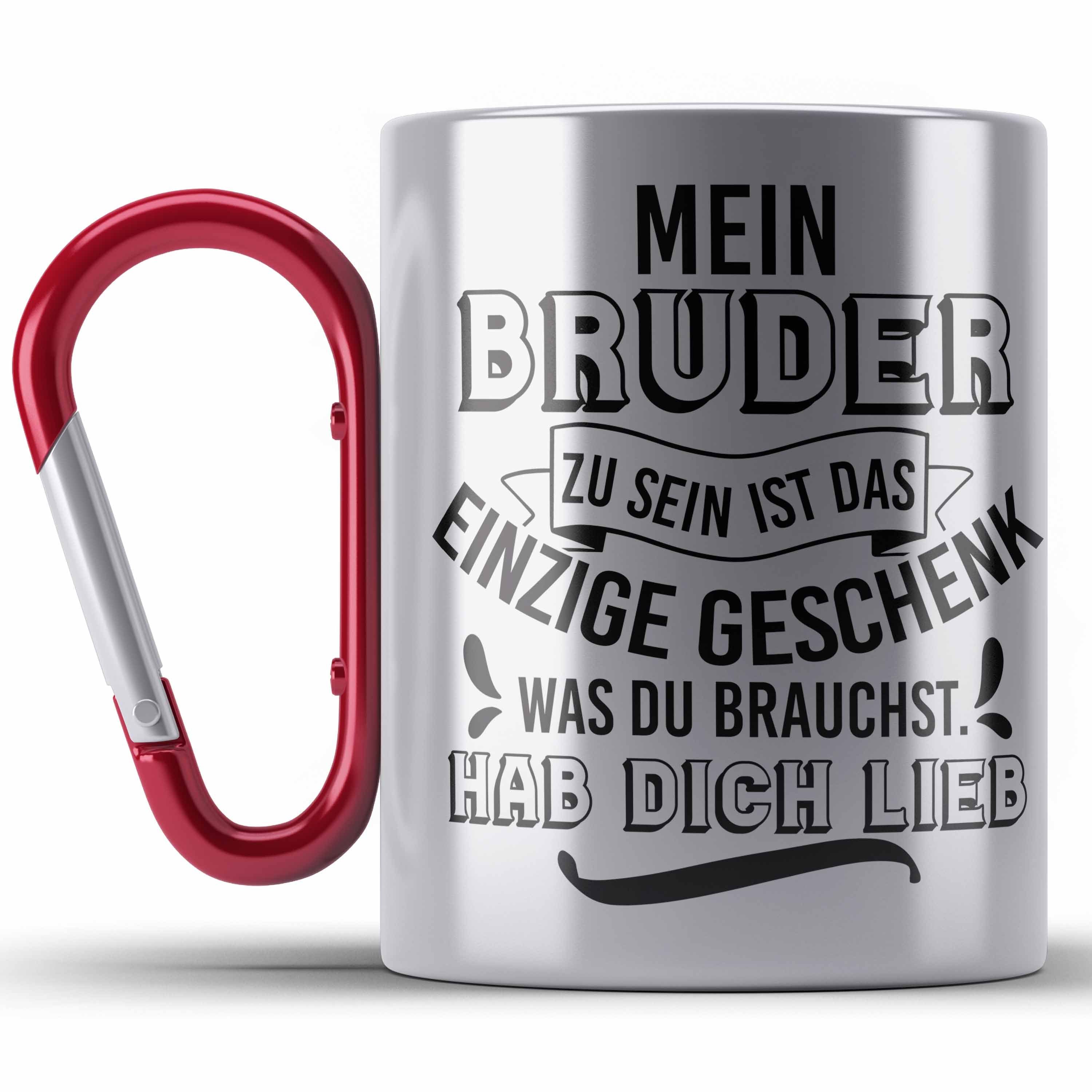 Trendation Thermotasse Geschenk an Schwester Bruder Edelstahl Tasse Geschenkidee Geburtstag L Rot