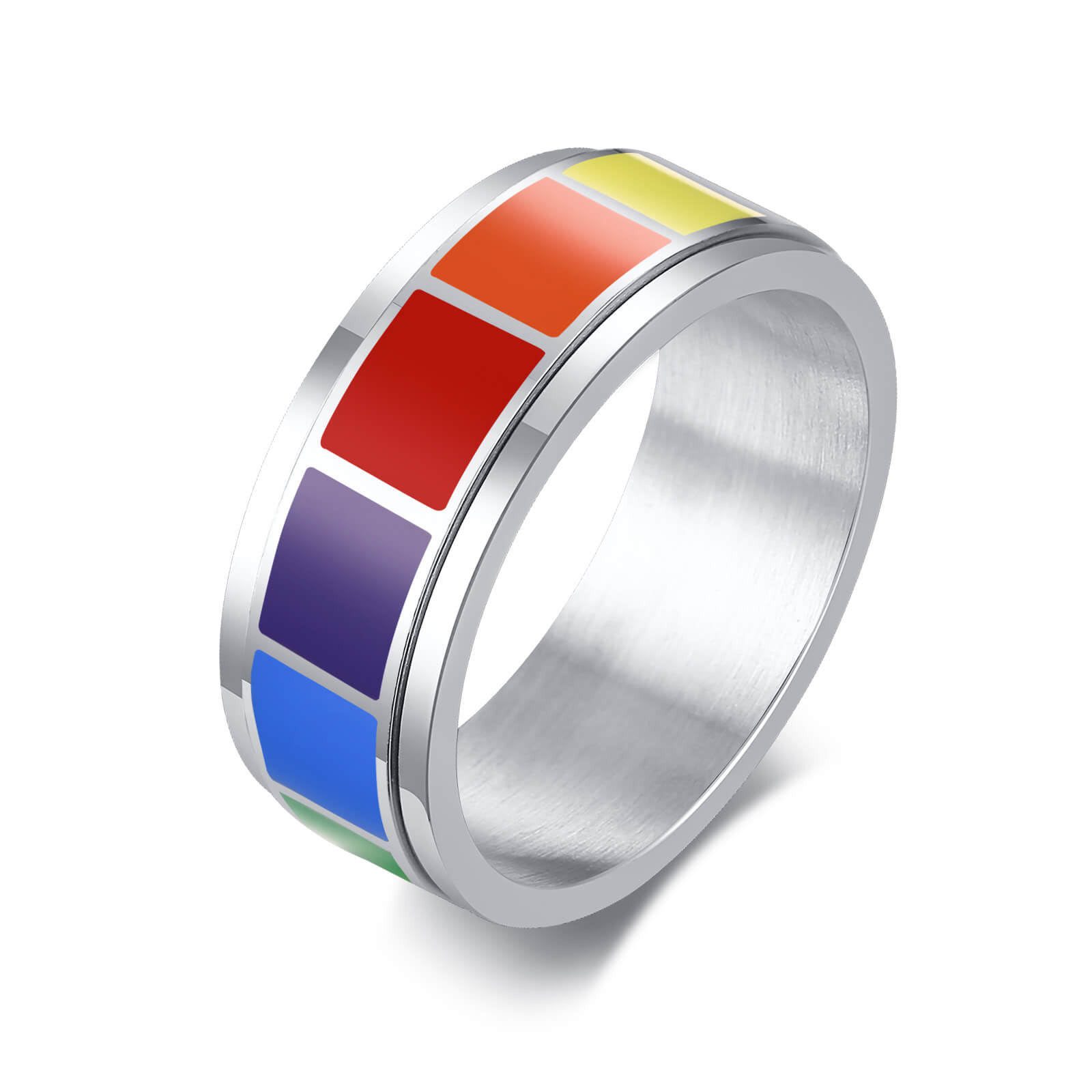 Fingerring Drehring „Regenbogen“: Spinning Ring aus Edelstahl