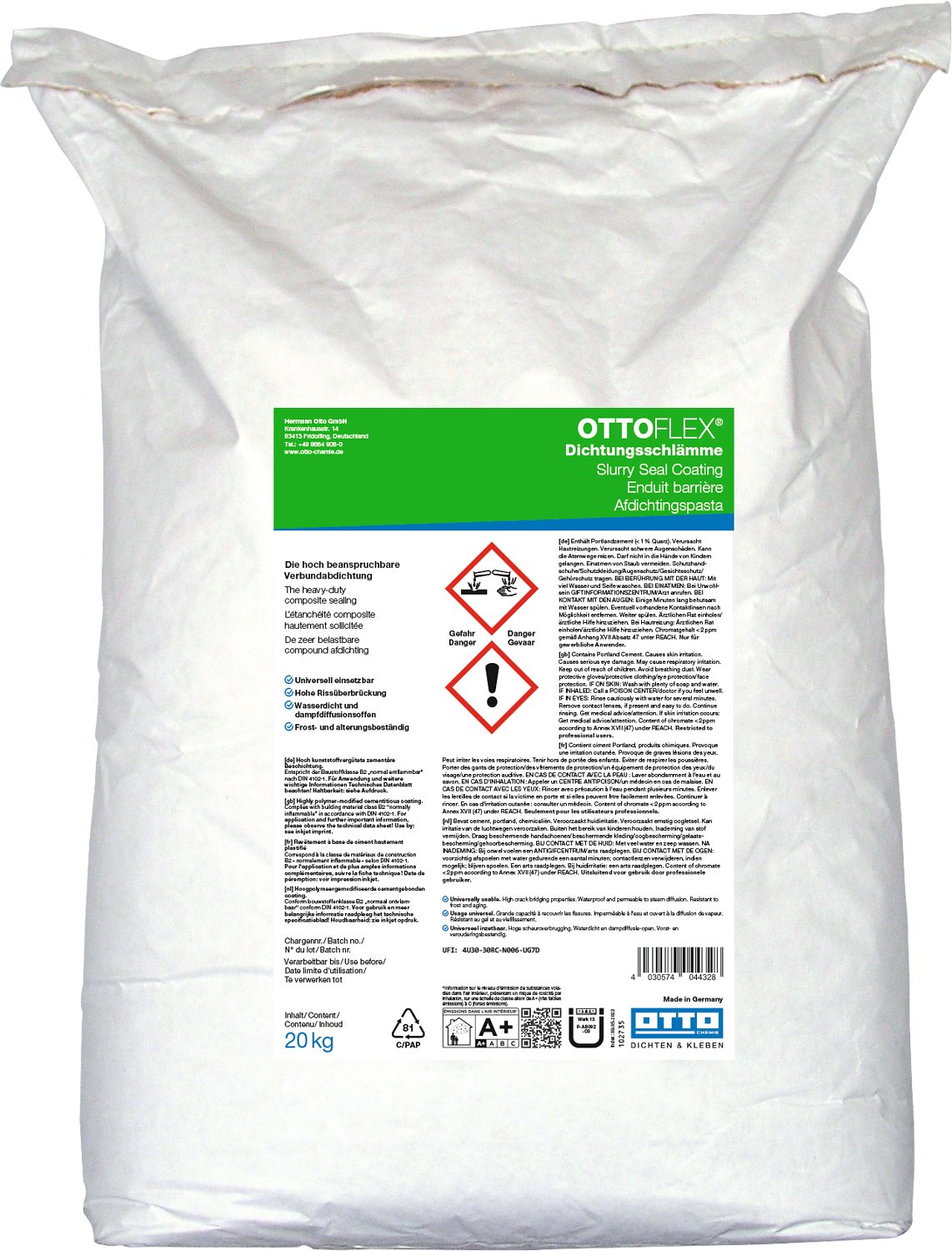 OTTO-Chemie Spachtelmasse Ottoflex Dichtungsschlämme 20kg, hoch beanspruchbare Verbundabdichtung