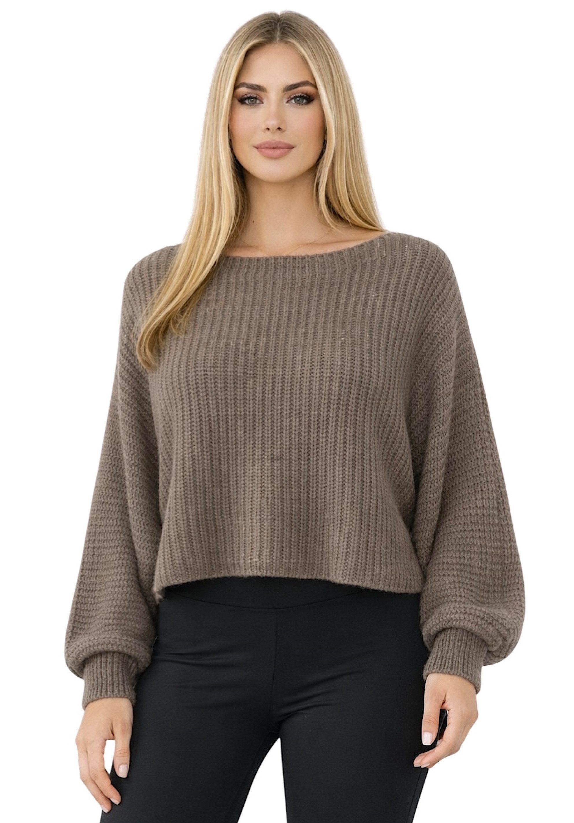 Strickpullover WORLDCLASSCA Damen Strickpulllover Crop Rundhals Weicher Pullover