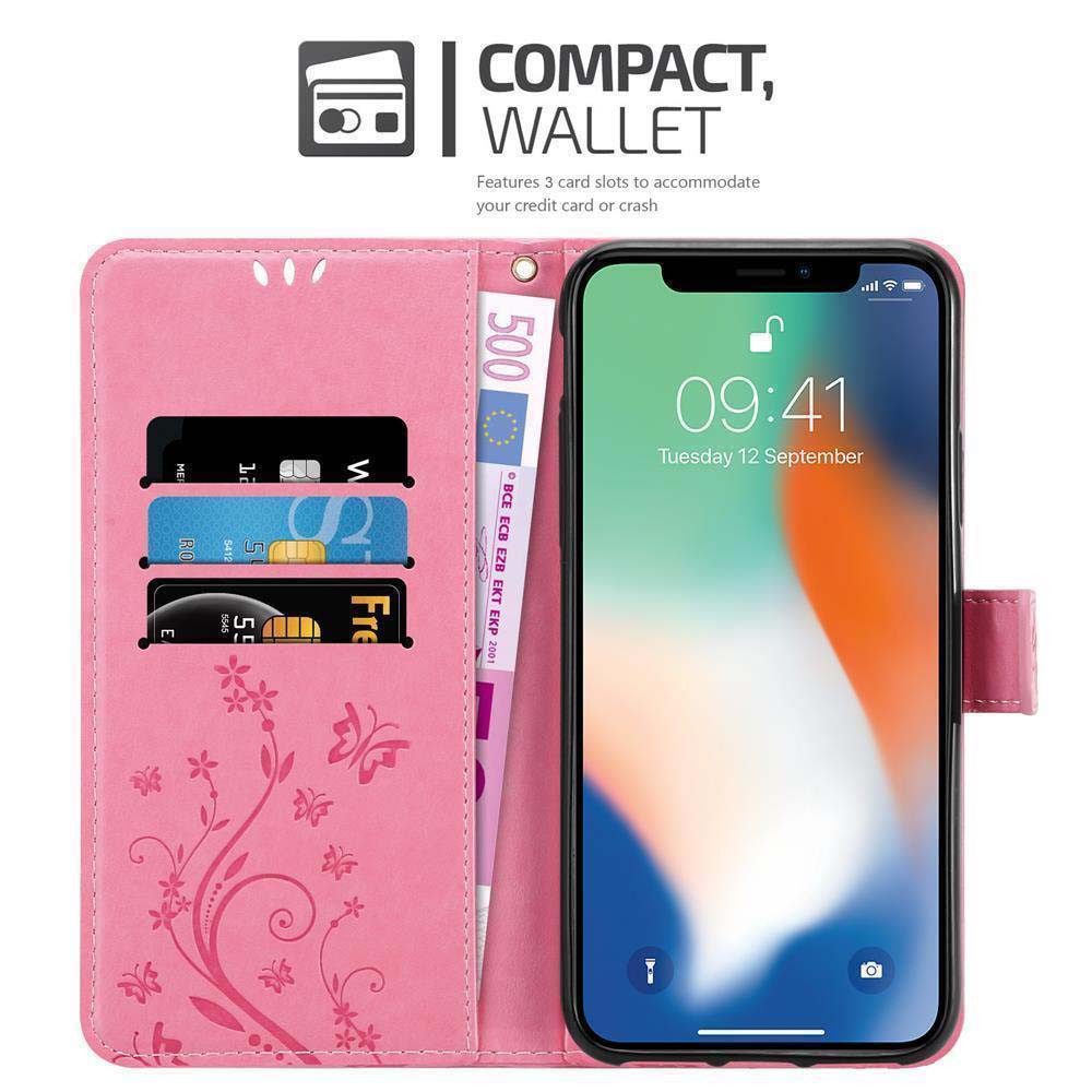 Cadorabo Handyhülle für iPhone X / XS Hülle Apple iPhone X / XS, Hülle Schutzhülle Blumen Flower mit Standfunktion Kartenfach Magnet