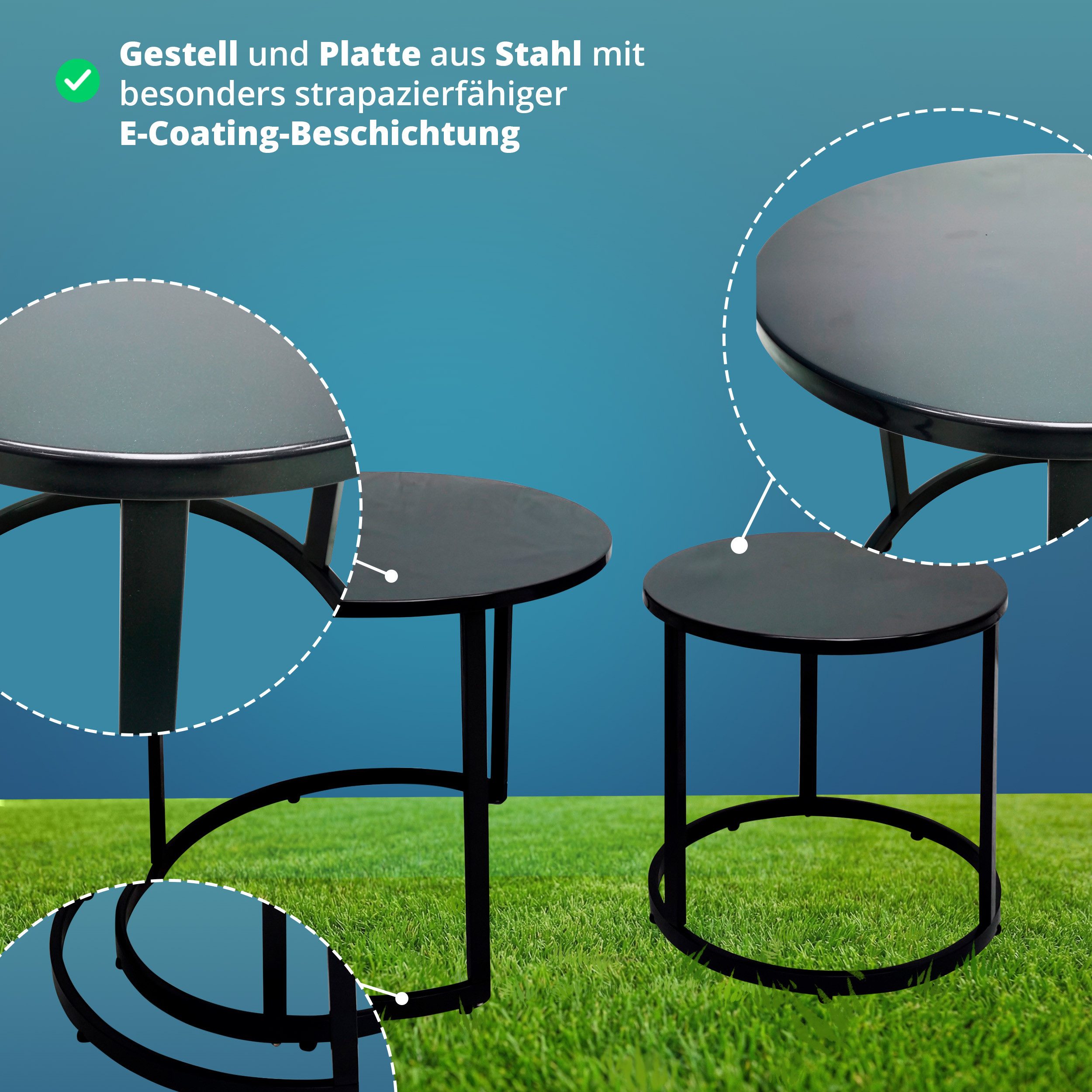 KHG Beistelltisch Garten-Beistelltisch 2-teilig in Anthrazit aus Stahl (runder Couchtisch ineinander stellbar, 5 kg belastbar, wetterfest UV-beständig, 60x52x60 – Bild 5 von 5