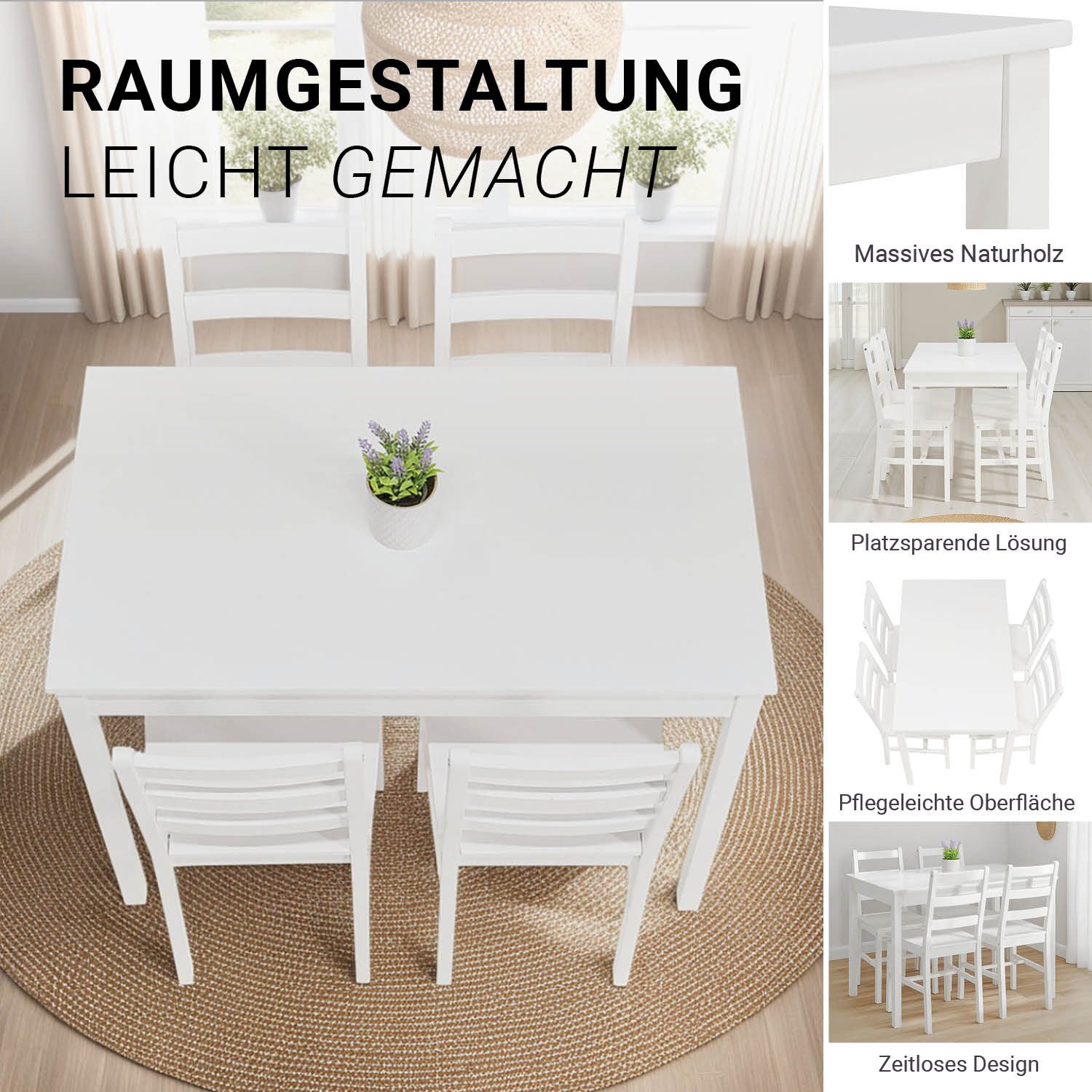 Homestyle4u Essgruppe Esstisch 108x65 mit 4 Stühle Küchentisch Holz Sitzgru günstig online kaufen
