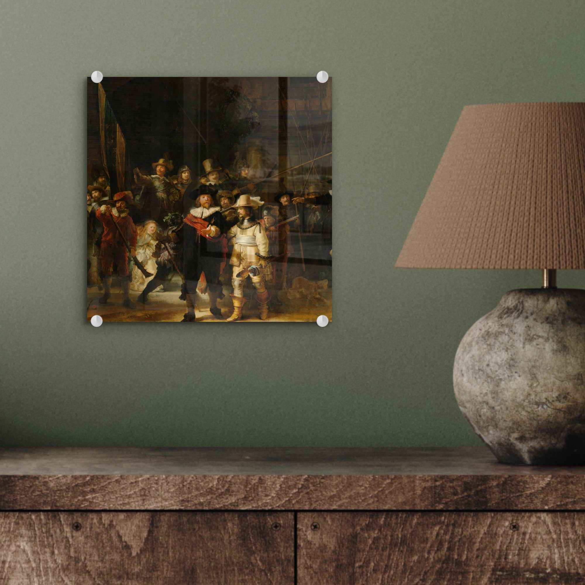 bunt Die Glasbilder Acrylglasbild Rembrandt - - (1 von Gemälde auf St), Glas Nachtwache - - van Rijn, Wandbild Glas Bilder Wanddekoration Foto MuchoWow auf