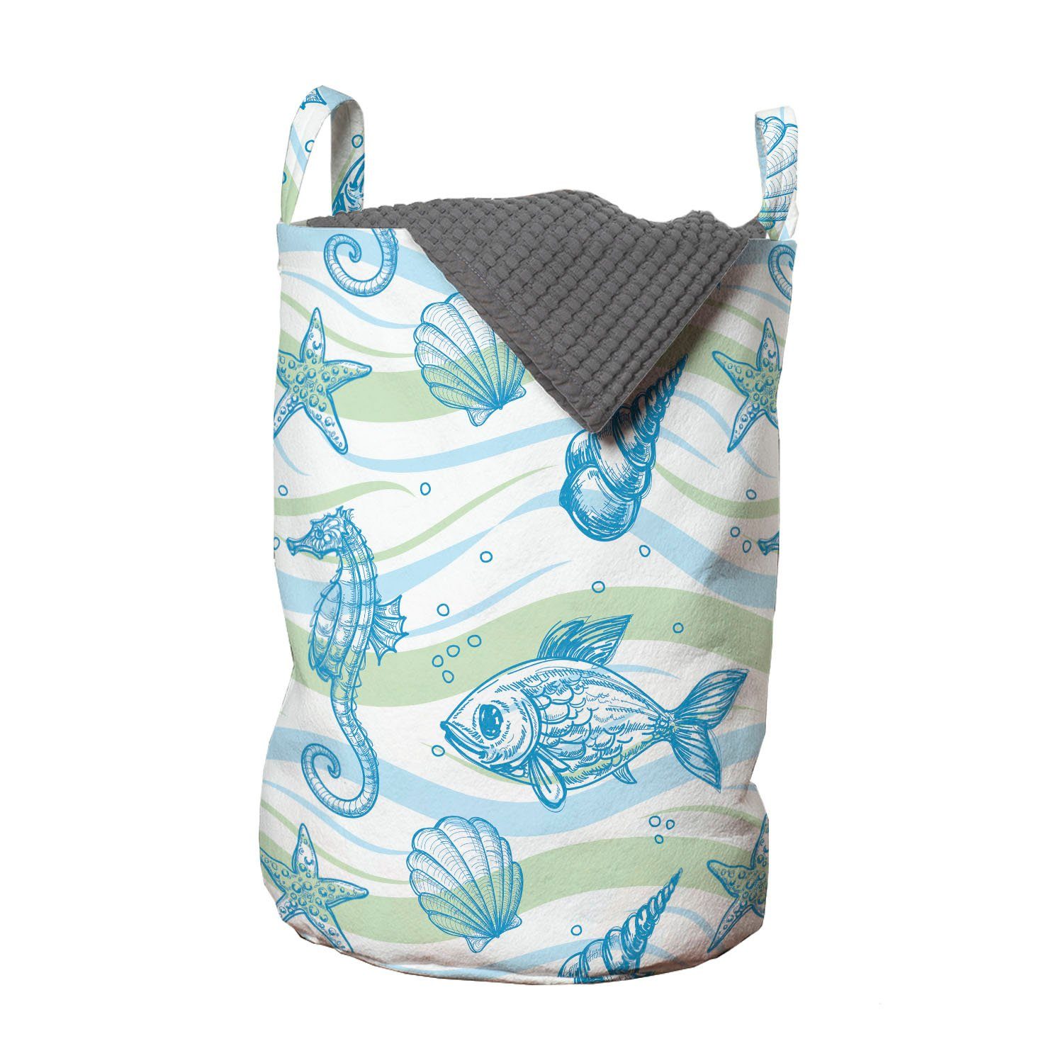 Abakuhaus Wäschesäckchen Wäschekorb mit Griffen Kordelzugverschluss für Waschsalons, Nautisch Ozean-Shell Starfish