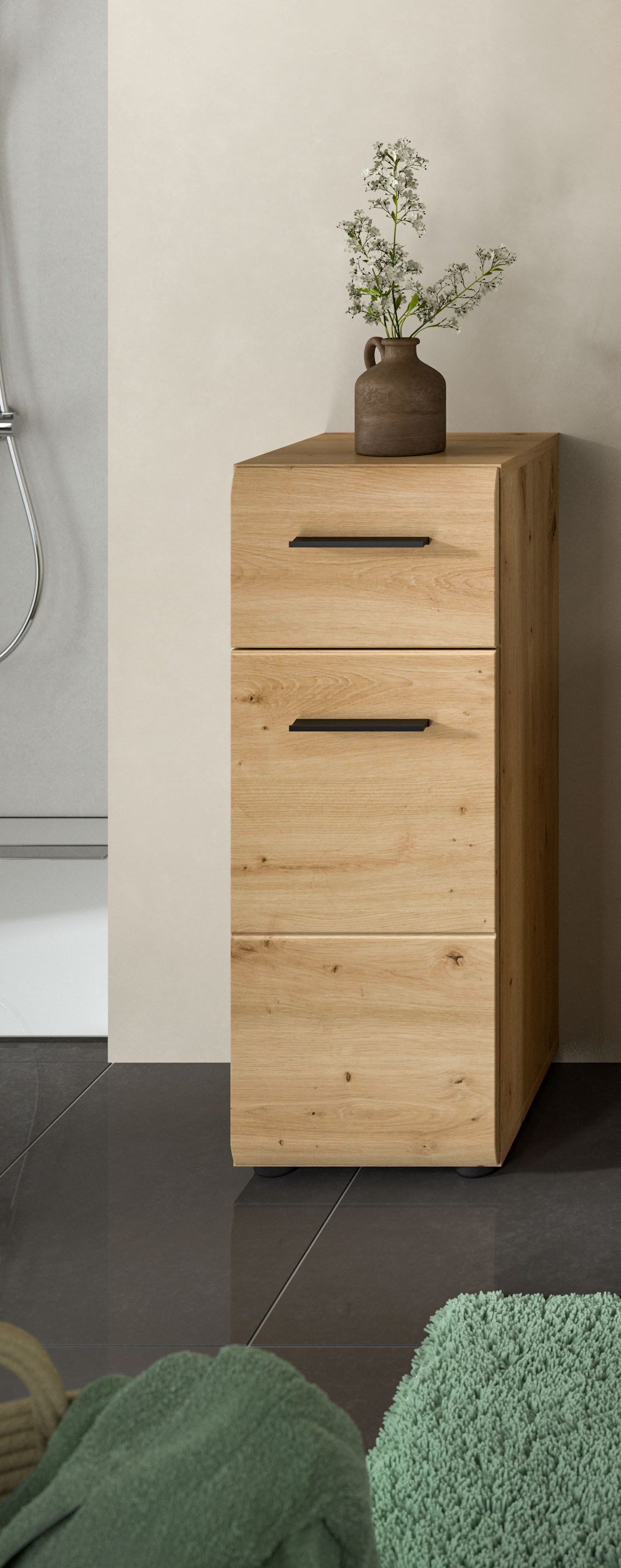 welltime Unterschrank FLORENZ, Höhe 80 cm, 1 Tür, 1 Schubkasten (1-St., TOPSELLER) Türanschlag wechselbar, hochwertige MDF Front, Badschrank, Bad – Bild 2 von 5