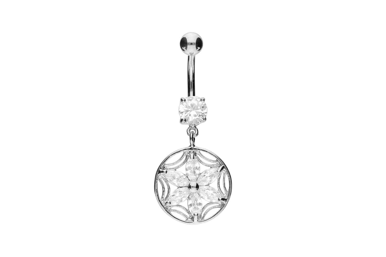 PIERCINGLINE Bauchnabelpiercing Chirurgenstahl Bananabell mit Brass-Design KRISTALLBLUME (Bananabells, 1-tlg)