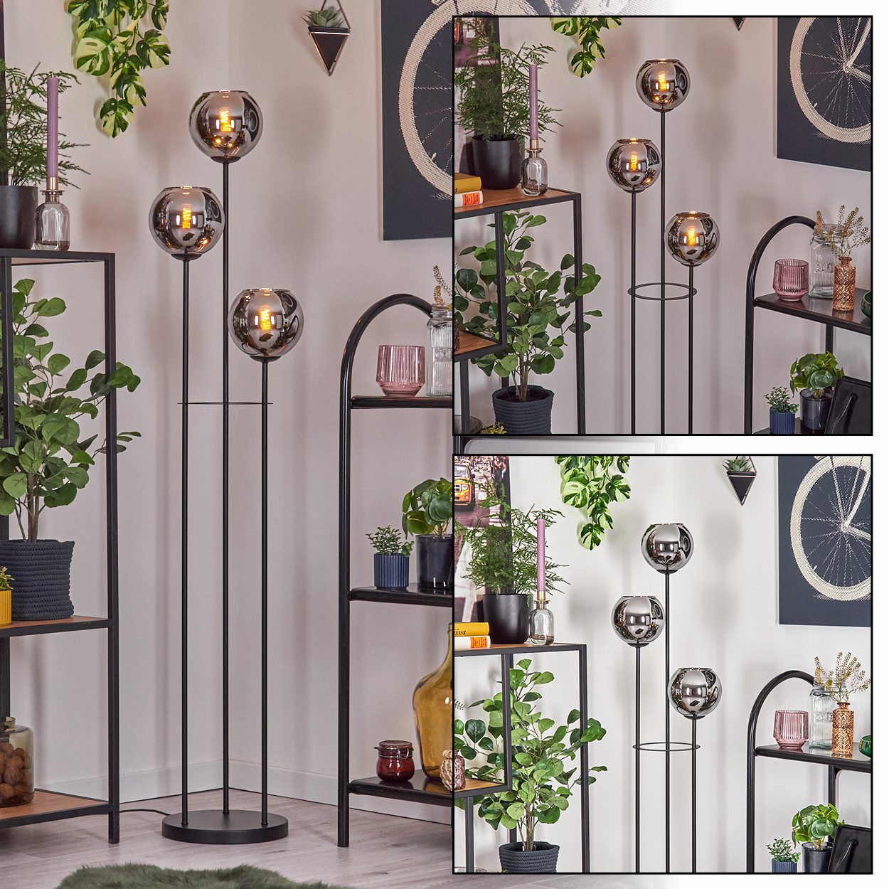 hofstein Stehlampe Stehlampe aus Metall/Glas in Schwarz/Chrom-/Rauchfarben, günstig online kaufen