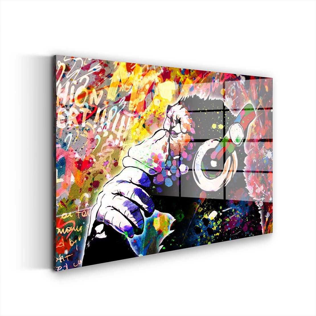 Artedinoi Acrylglasbild Pop Art Headphone Monkey Acrylglas Wandbild Bild Wanddeko Wohnzimmer X