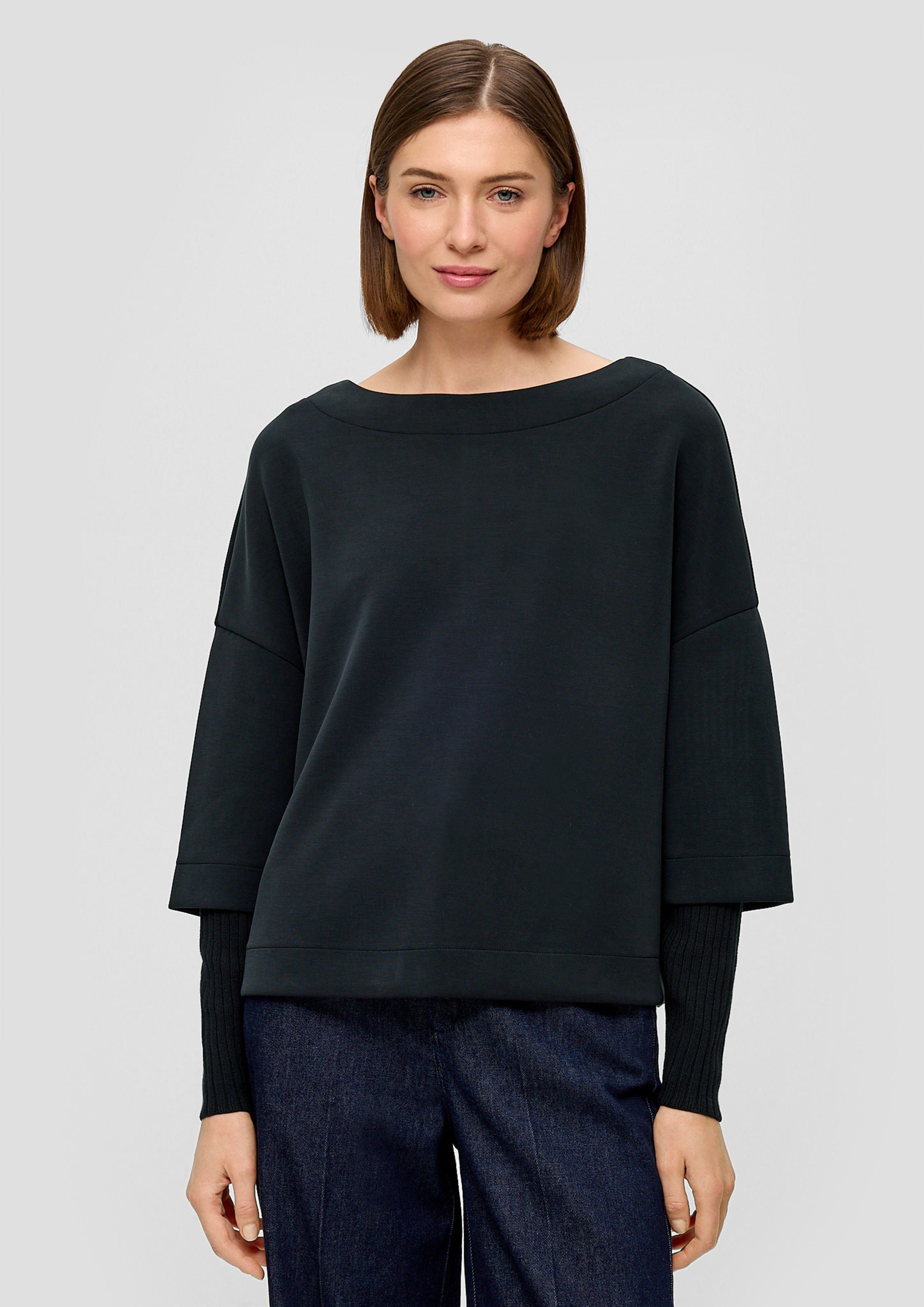 s.Oliver BLACK LABEL Sweatshirt Scuba-Sweatshirt mit U-Boot-Ausschnitt