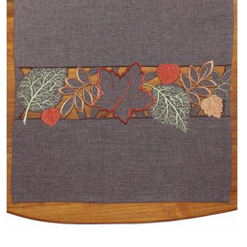 Home-trends24.de Tischläufer Blätter Herbstlaub Mitteldecke Stickerei Tisch 40 x 150 cm