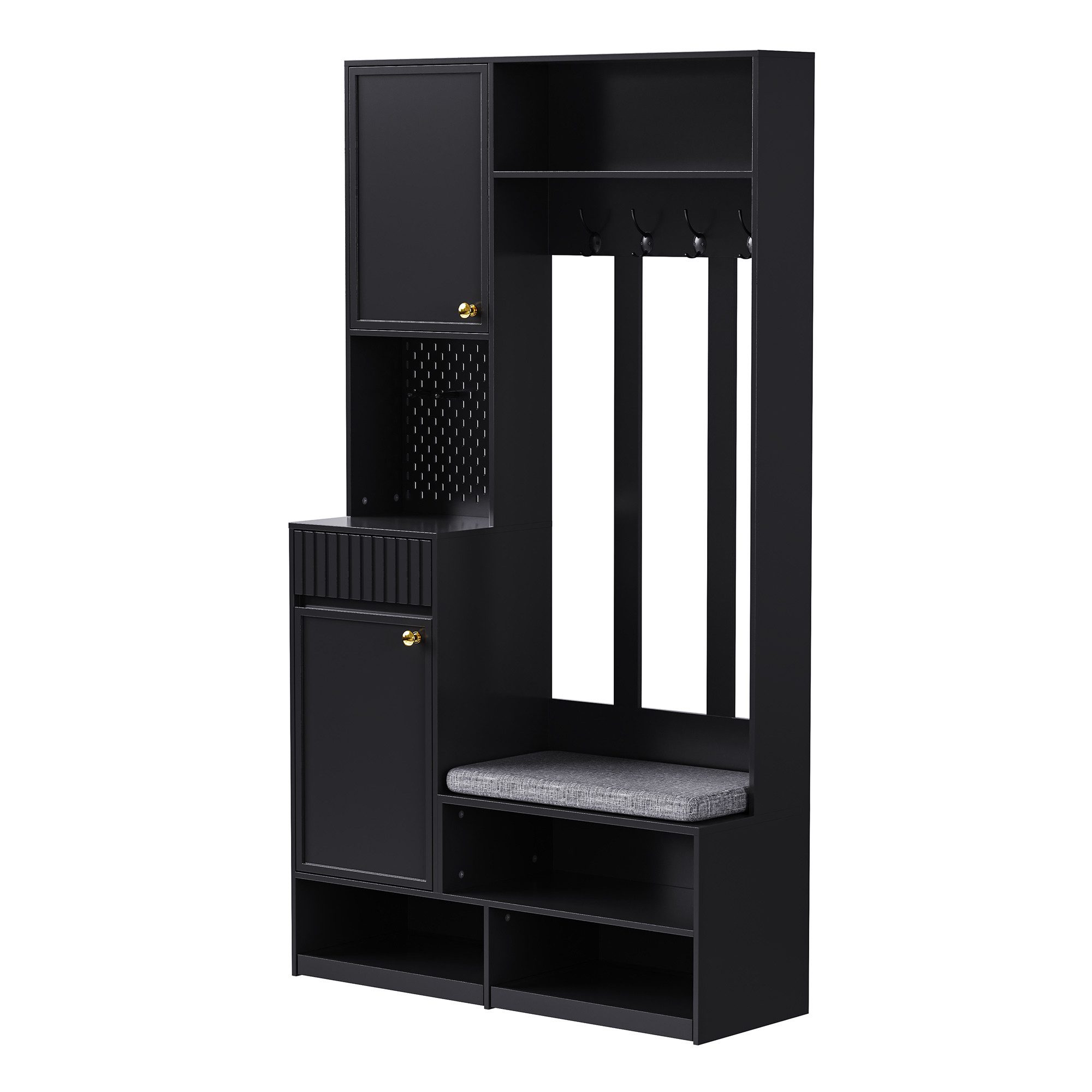i@home Garderoben-Set Komplett-Set garderobe mit Sitzbank, Haken, Türen, Schubladen, mit 4 Haken, Weiß/Schwarz