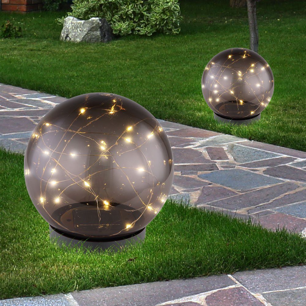 Kugel Außen-Stehlampe, etc-shop Lichterkette LED LED verbaut, fest LED-Leuchtmittel Set Stand Garten Solar Außen Deko Leuchten 3er Warmweiß,