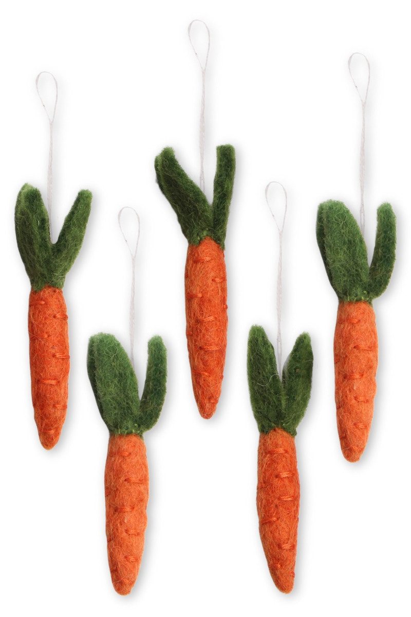 Gry & Sif Hängedekoration Filzanhänger 5er Set - MÖHRE - orange
