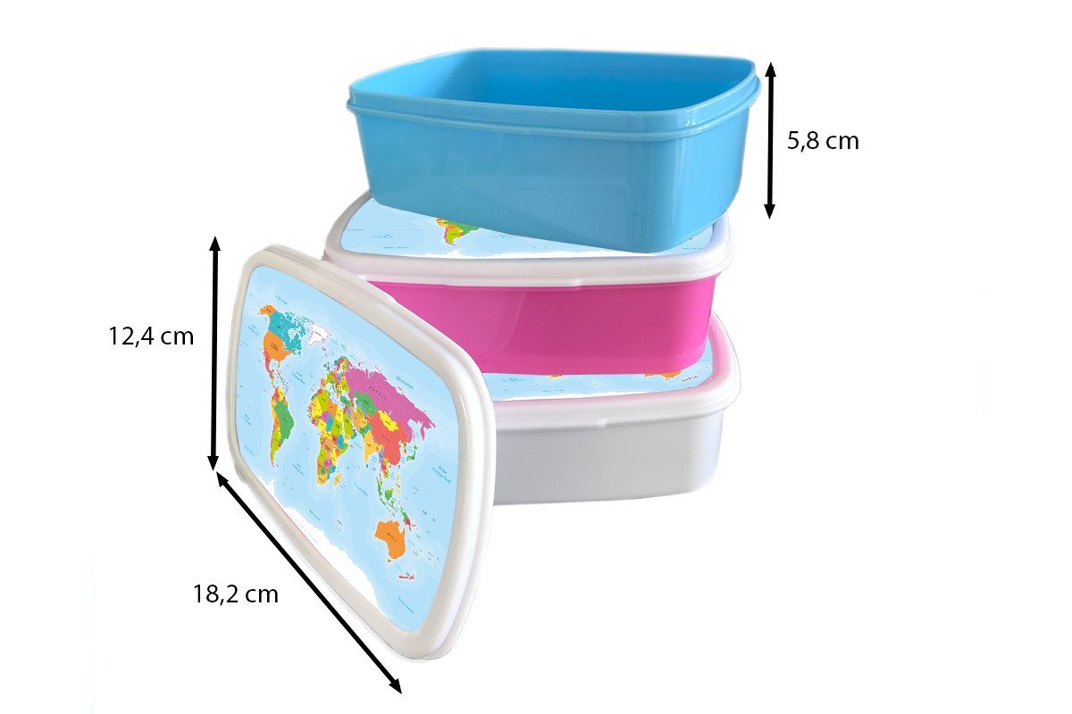 weiß - Französische Mädchen Lunchbox für Farben Einfach, Brotbox MuchoWow Erwachsene, und Jungs Weltkarte - Brotdose, (2-tlg), Kinder Kunststoff, und für