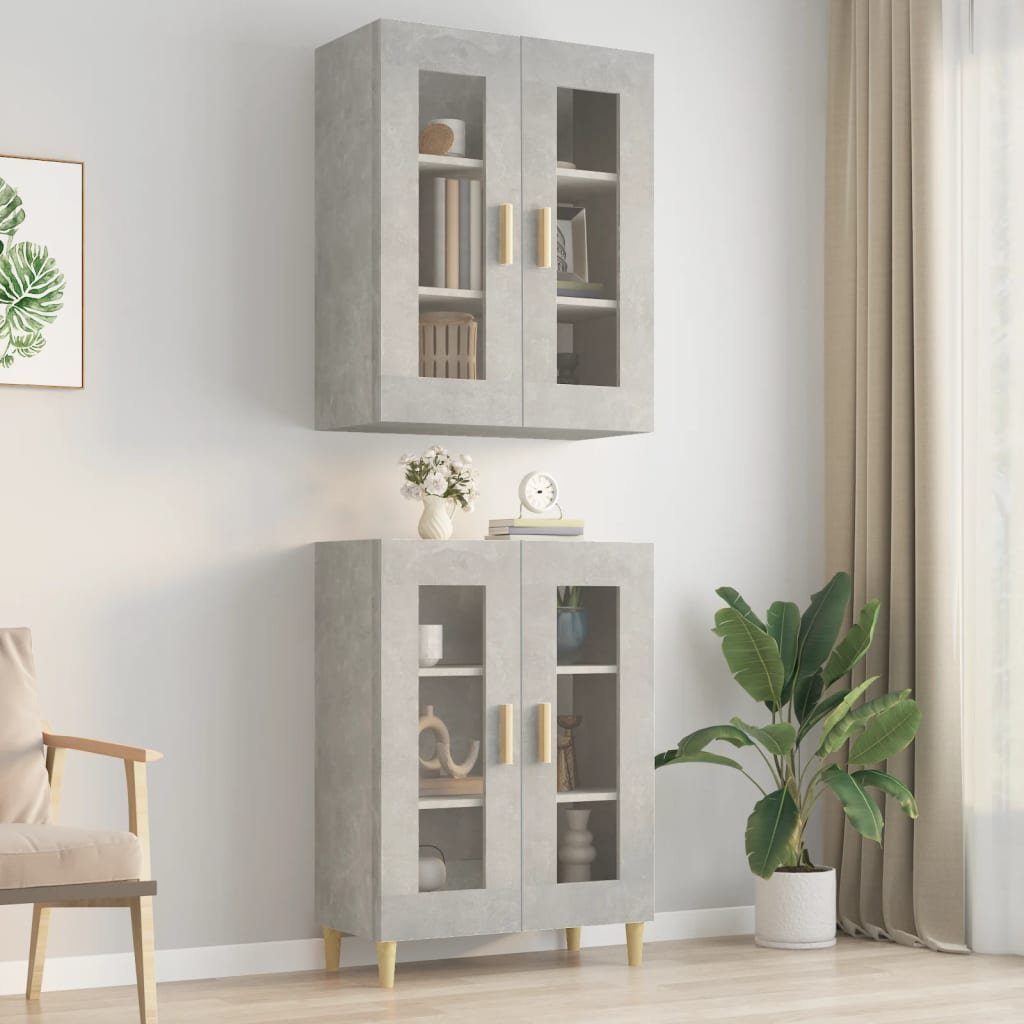 furnicato Hängeschrank Betongrau 69,5x34x90 cm aus Holzwerkstoff und Glas (1-St) Wandschrank mit viel Stauraum, feuchtigkeitsbeständig und robust