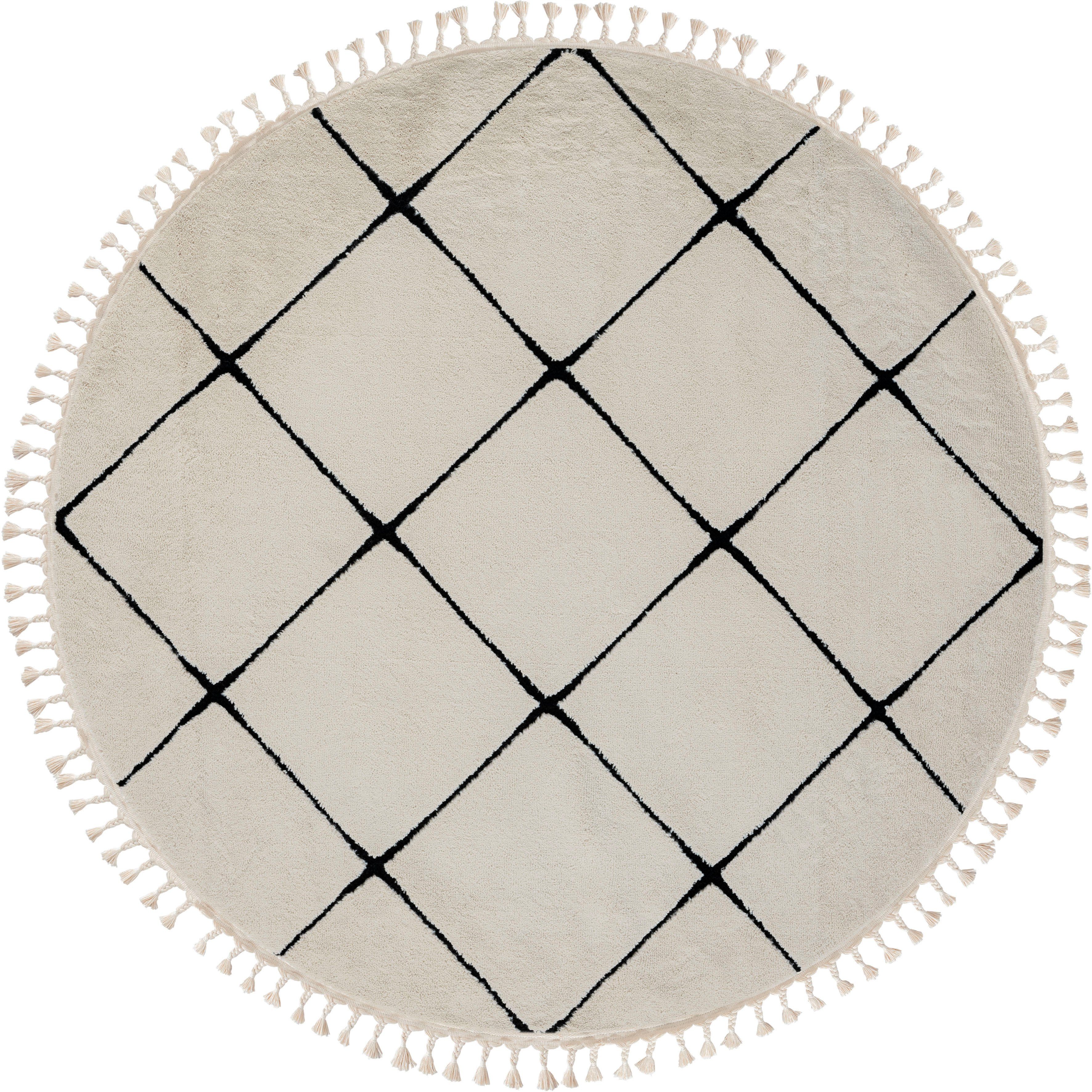 Myflair Möbel & Accessoires Hochflor-Teppich Moroccan Square, rund, Höhe: 24 mm, modern, marokkanisches Design, Rauten Muster, weich, mit Fransen. Reduzierter Preis € 114,23. Unverbindliche Preisempfehlung € 229,99
